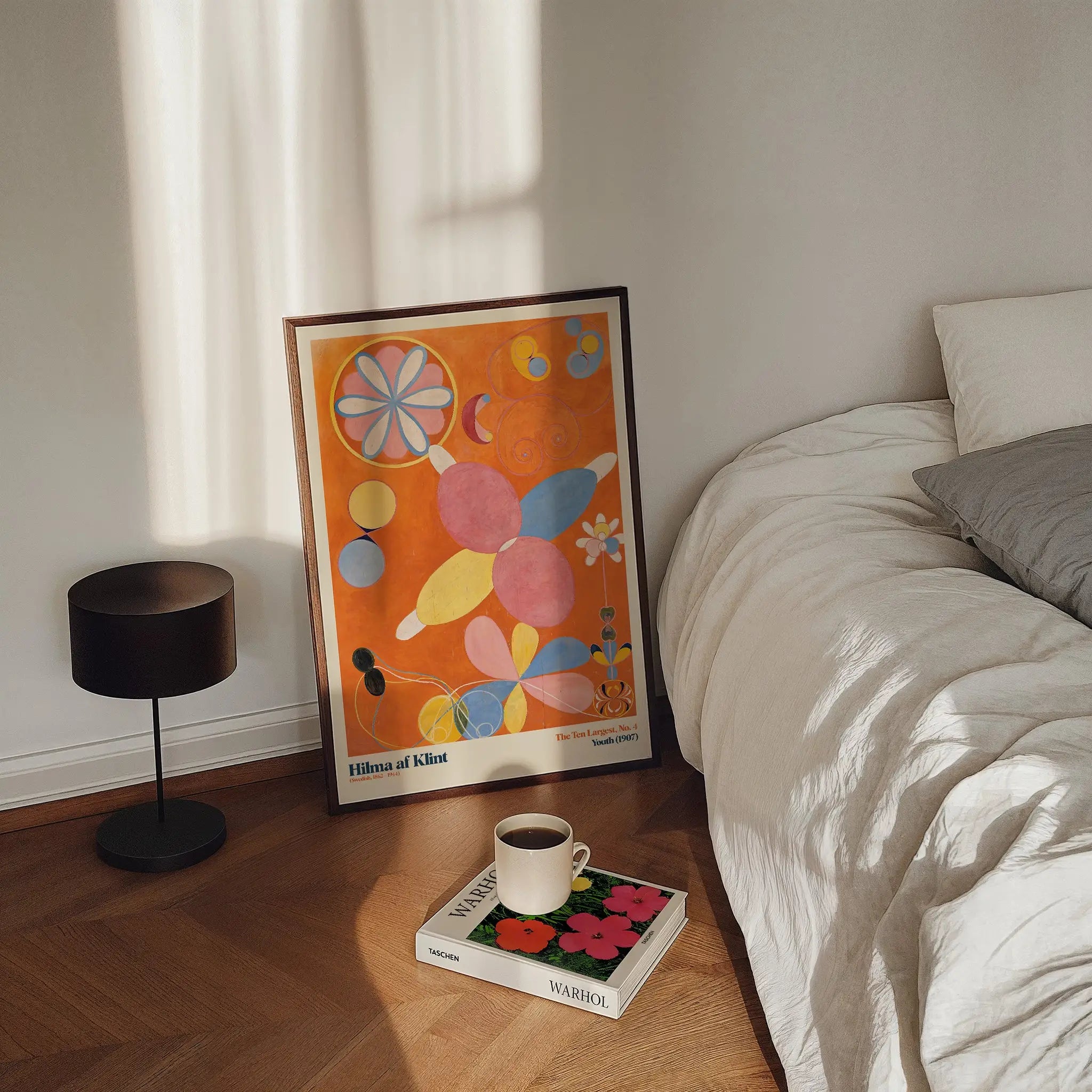 Ingelijste oranjerode bloemkunstprint voor De Tien Grootste No 4 Jeugd
