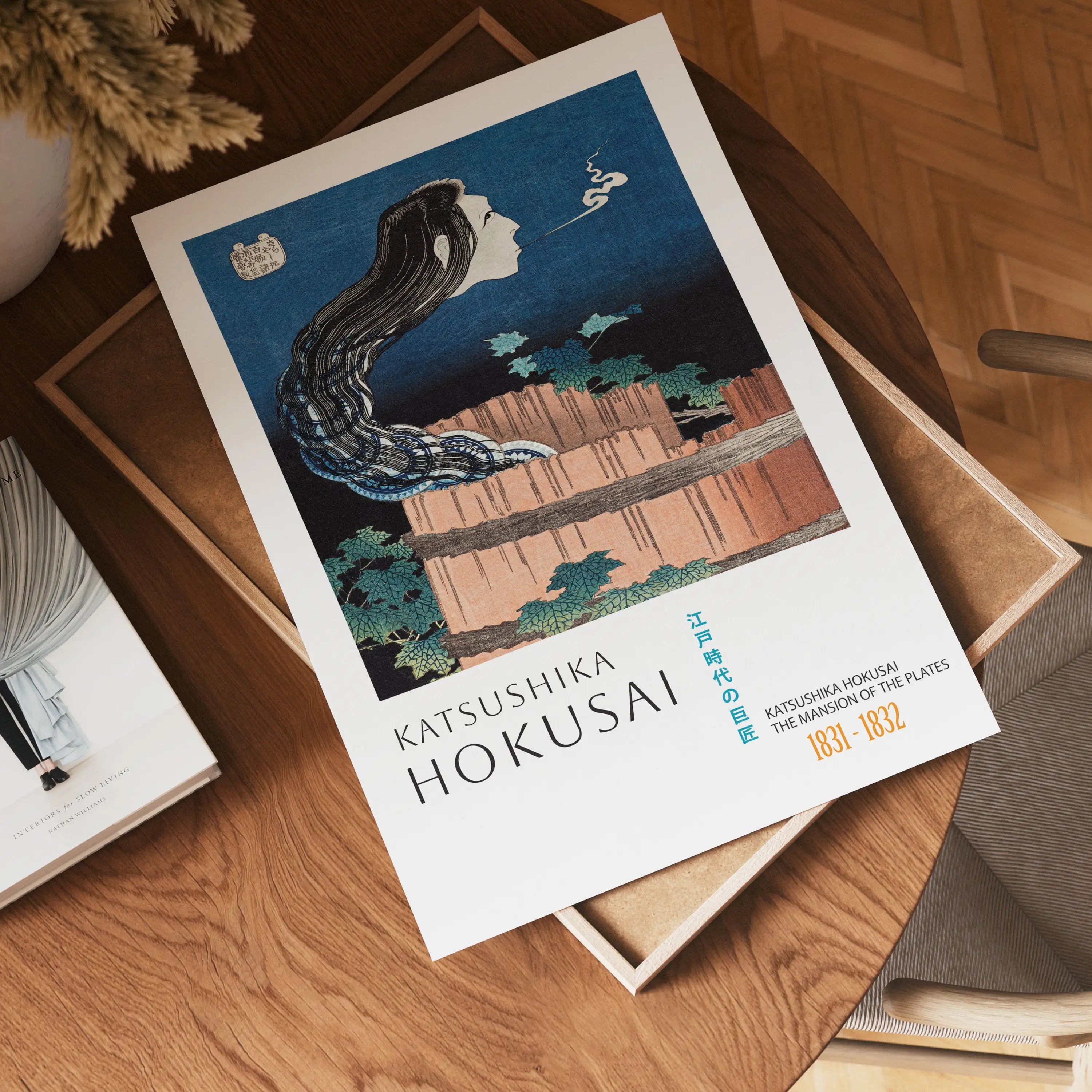 Japanse kunstprint van Hokusai The Mansion of the Plates Poster stijlvolle muurdecoratie