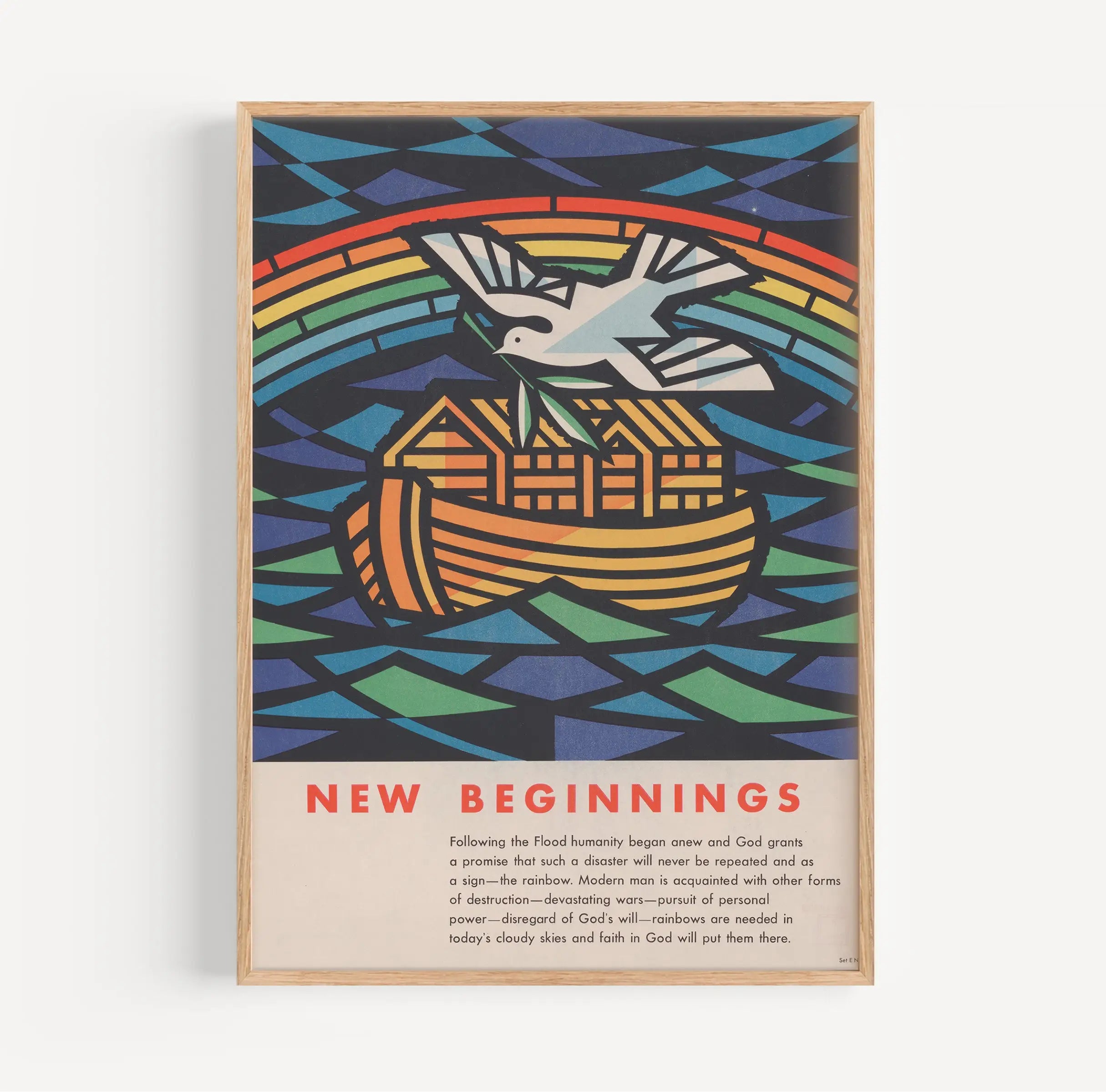 Gehangen Noahs Ark print in lijst op Joseph Binder New Beginnings Poster lezen
