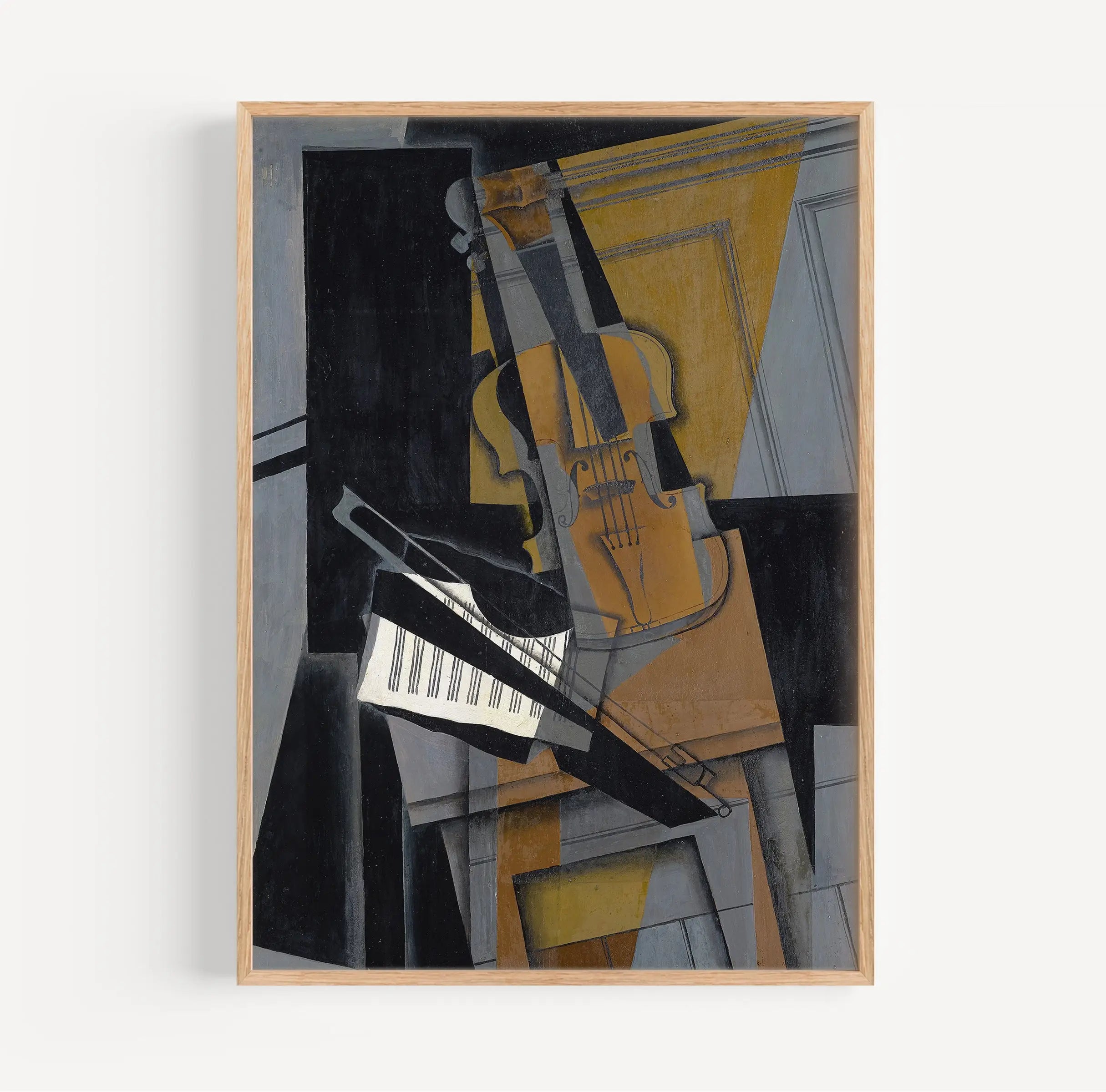 Cubistische afbeelding van muziekinstrumenten op Juan Gris The Violin Poster