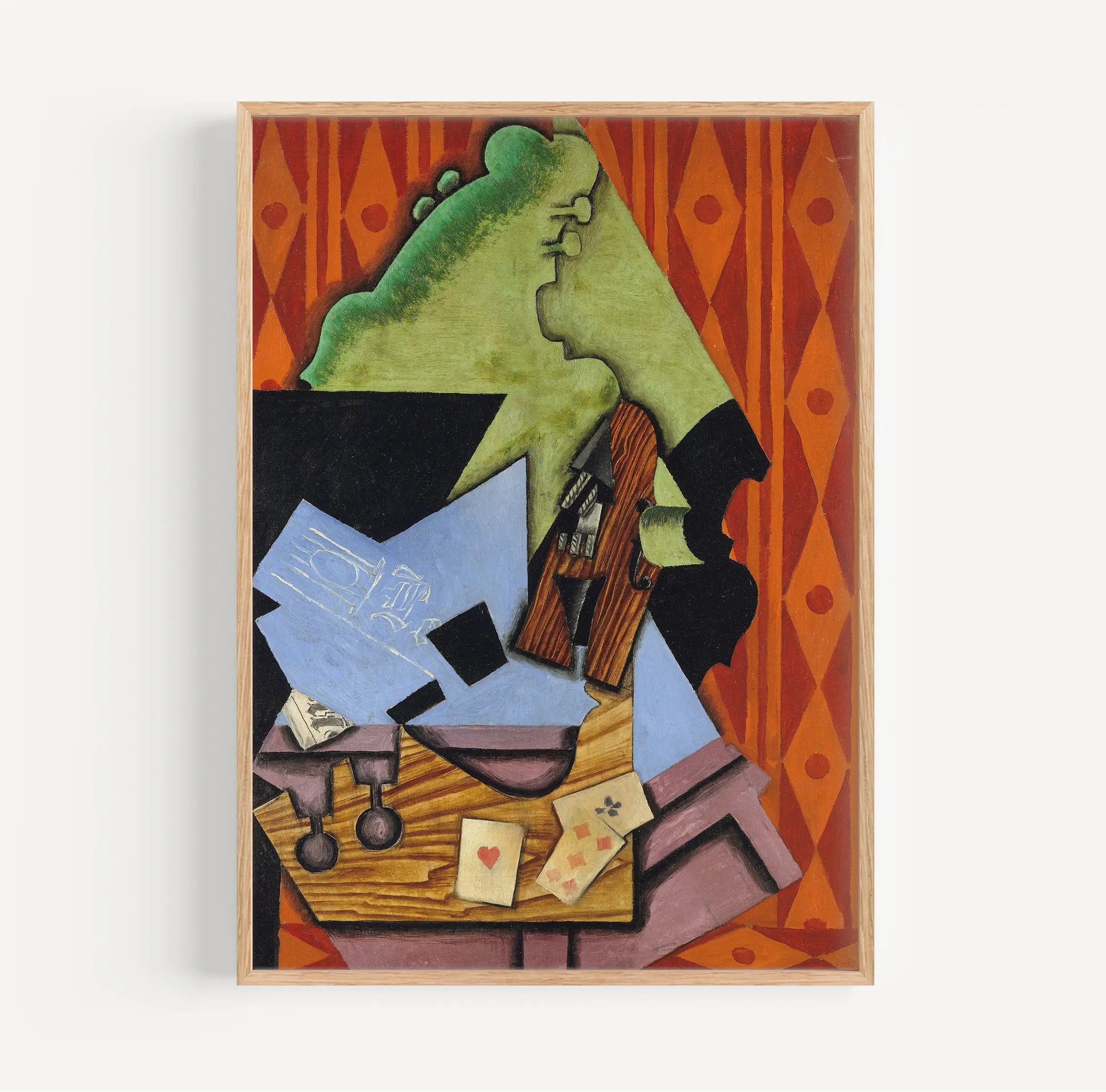 Gepasseerde kubistische stilllevenschaal poster van Juan Gris Viool en Speelkaarten