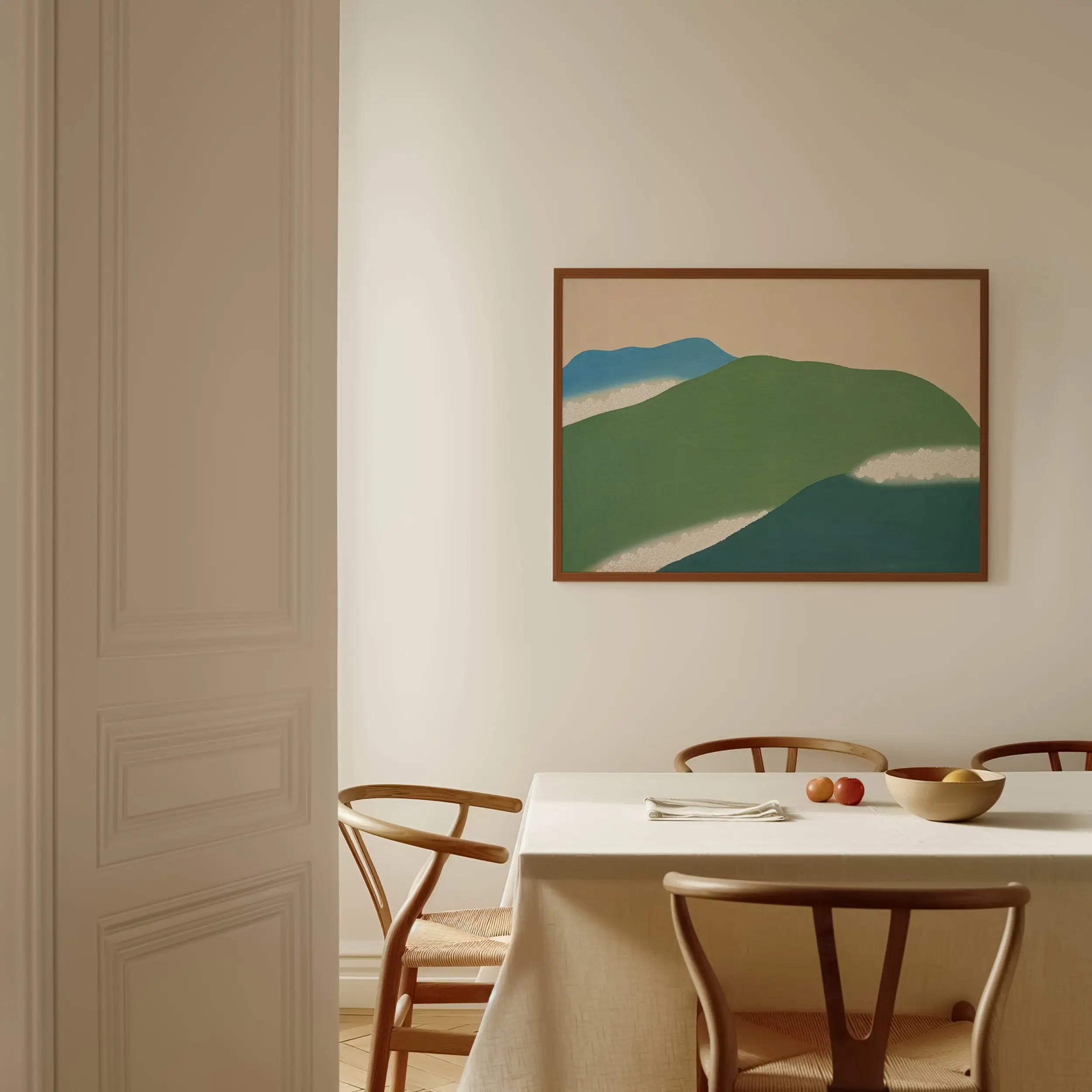 Geframarde landschapsschildering uit de Kamisaka Sekka Green Mountains Poster
