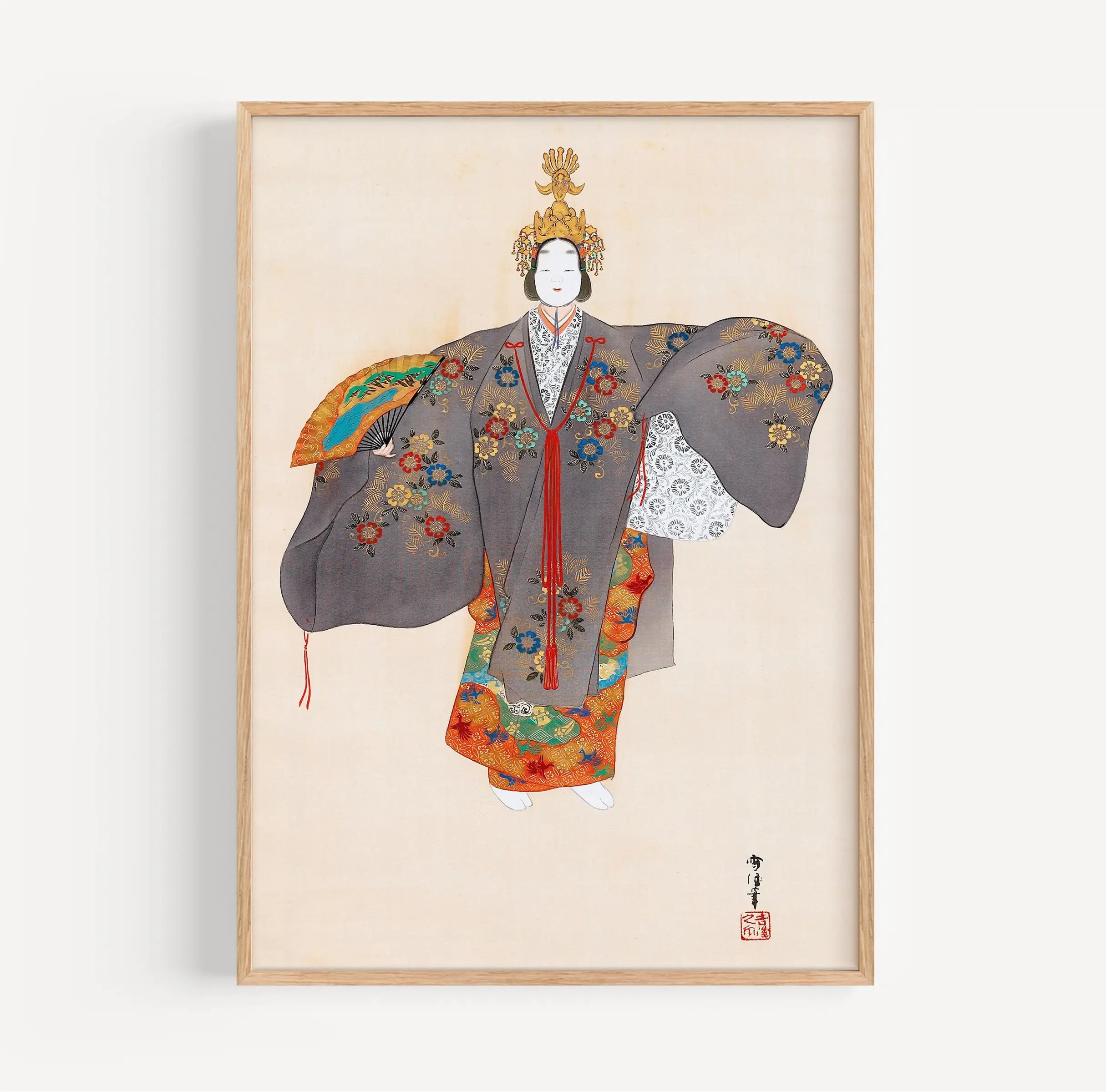 Gekaderde Japanse kunstprint van Kamisaka Sekka met een Japanse vrouw