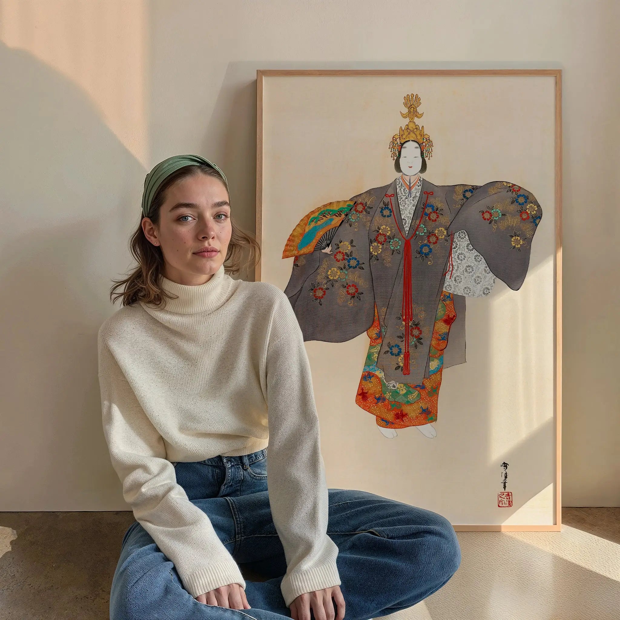 Framed Japanse kunst poster met afbeelding van een Japanse vrouw door Kamisaka Sekka