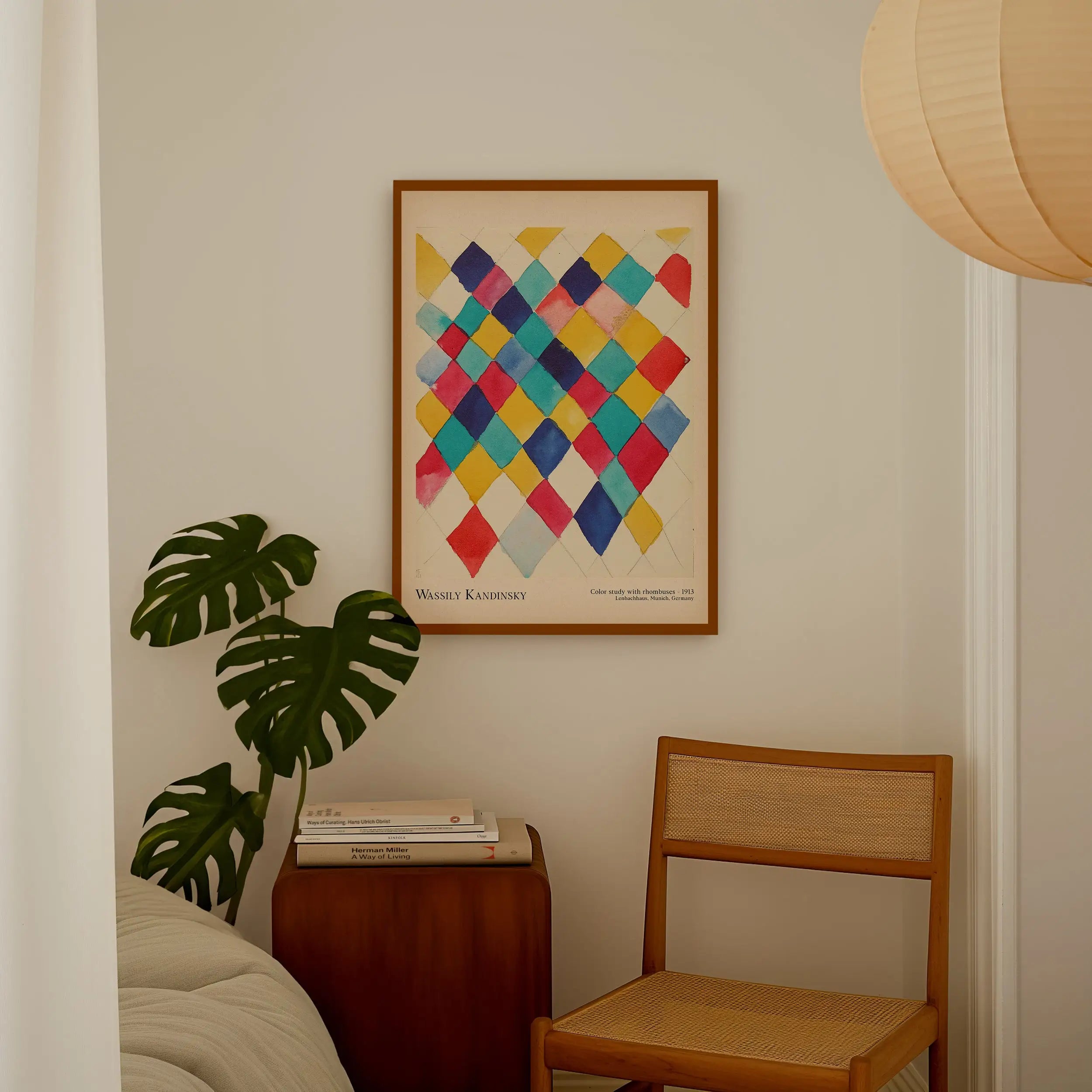 Kandinsky Color Study met Ruiten Poster met kleurrijk diamantkunstwerk in lijst