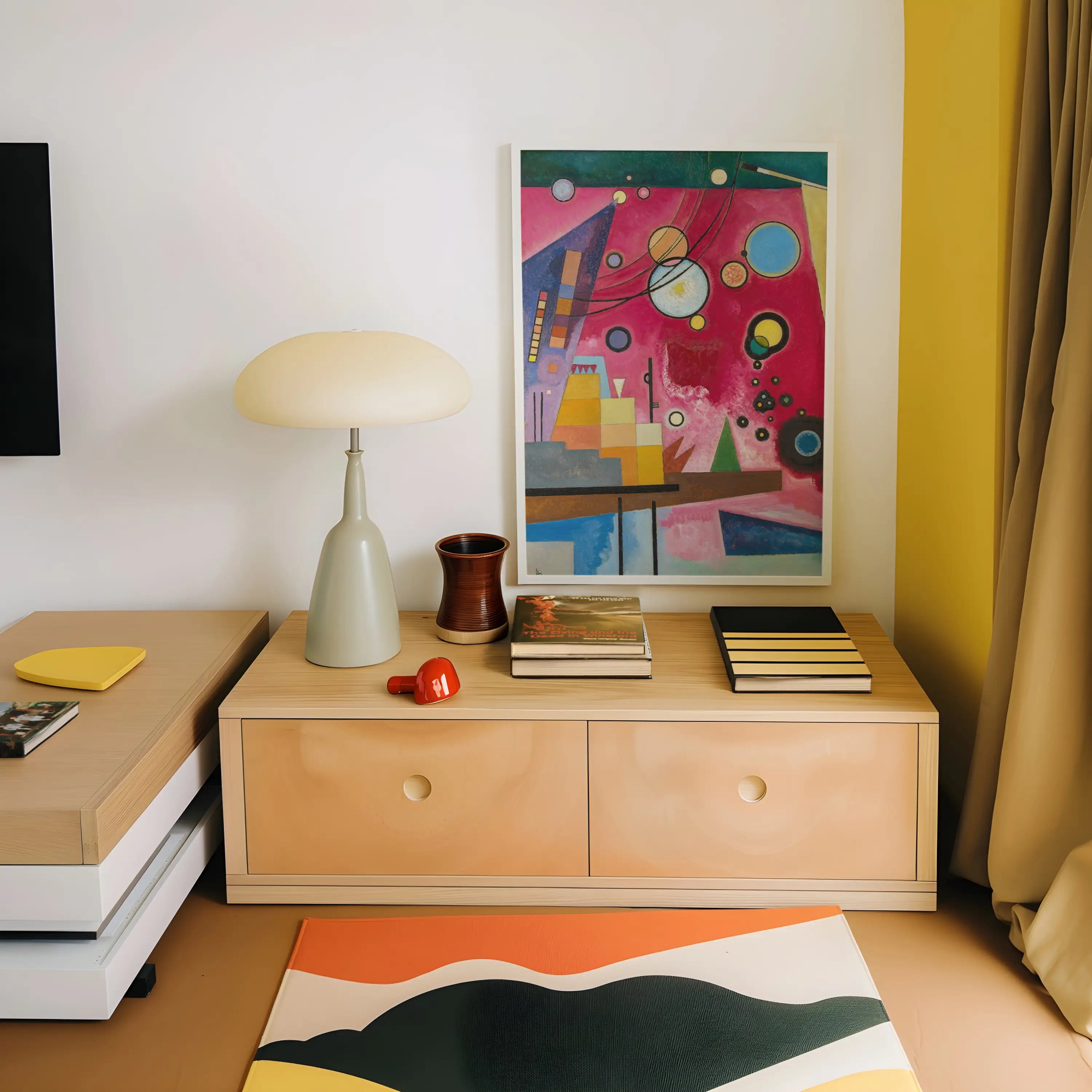 Houten ladekast met twee lades voor Kandinsky Heavy Red Poster tentoonstellingsruimte