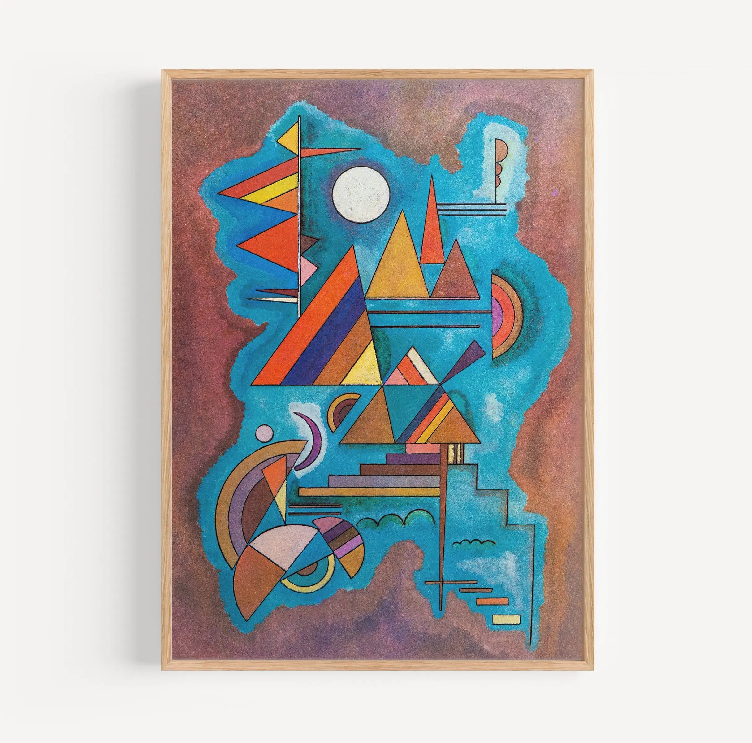 Abstracte geometrische schildering in houten lijst voor Kandinsky Poster op muur