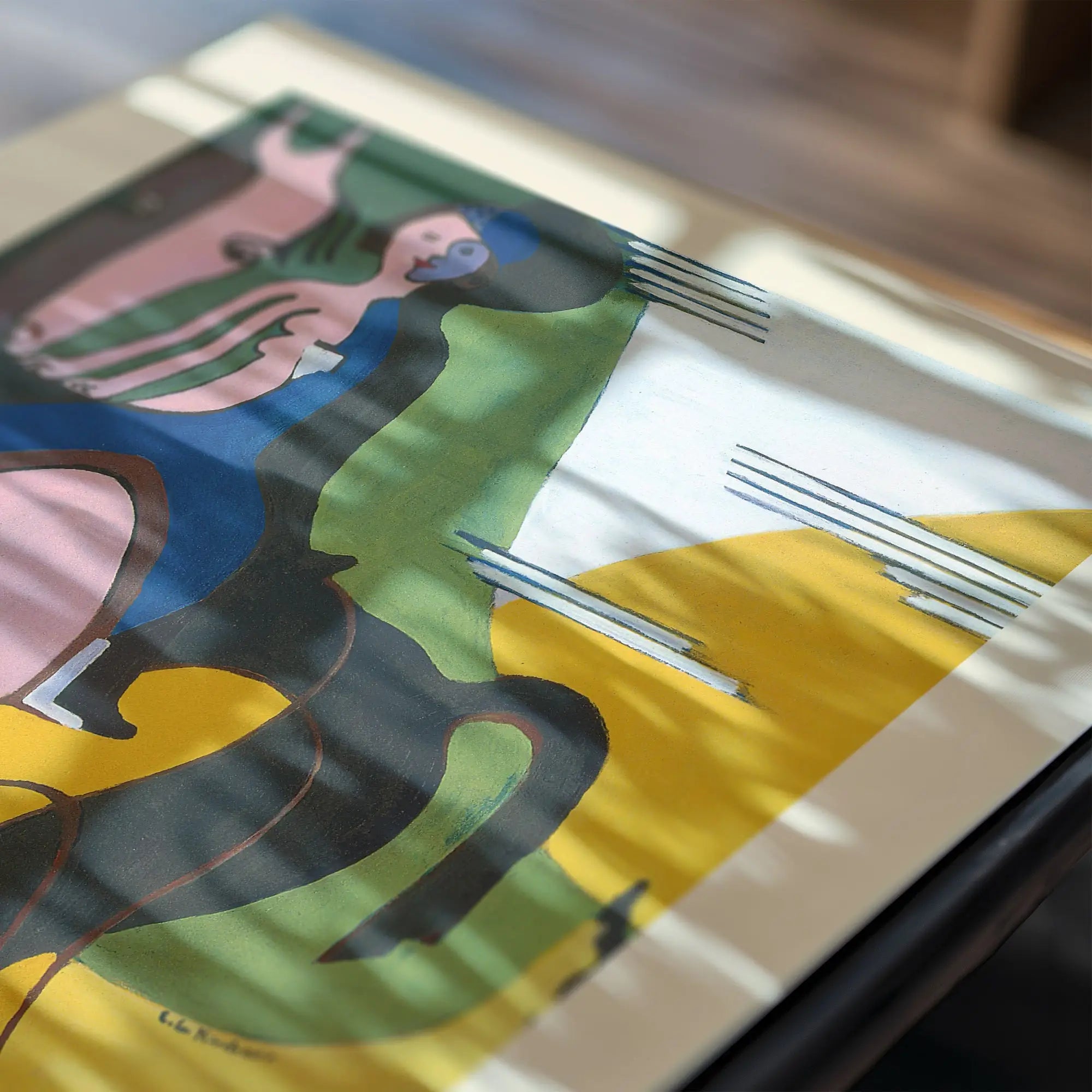 Geframede abstracte kunstprint van Kirchner Ruiter in de Stad op muurhanger