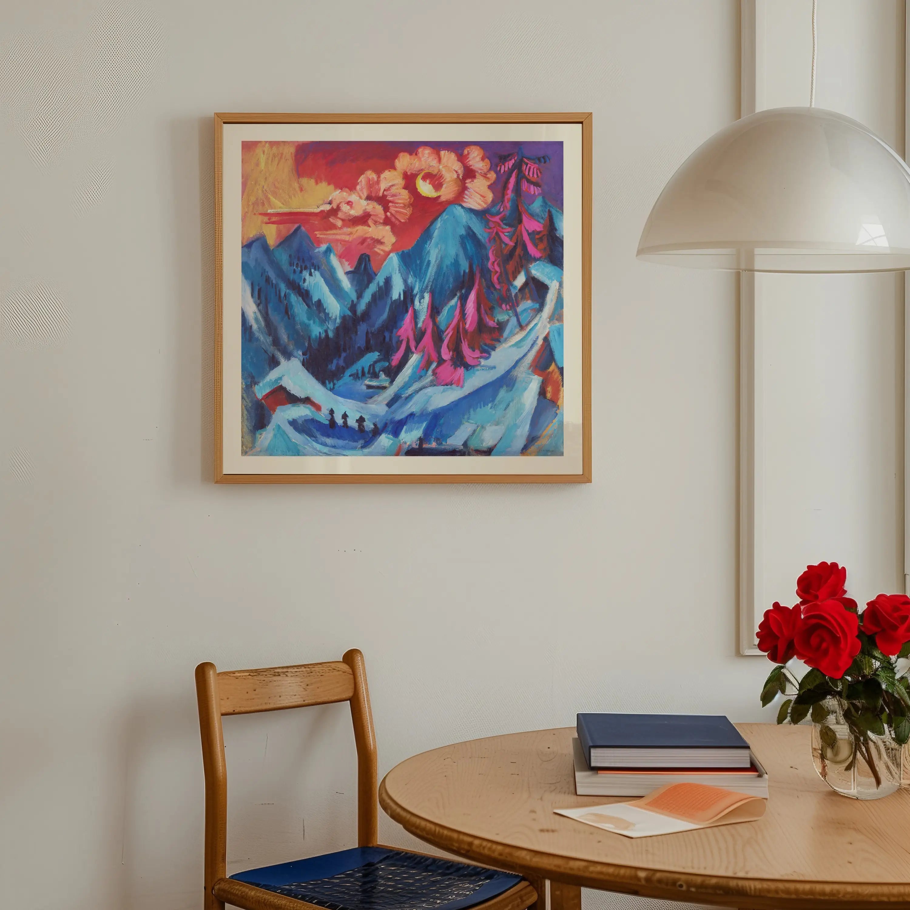 Geverfde berglandschap poster in lijst van Kirchner Winterlandschap in Maanlicht