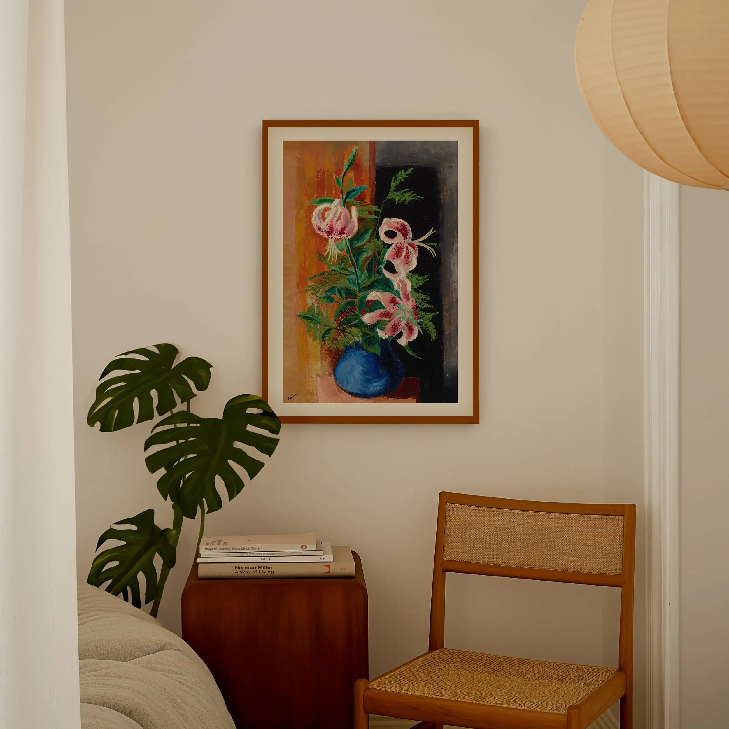 Gepresenteerde Kislings Fleurs dans un vase poster met een omlijst bloemkunstwerk