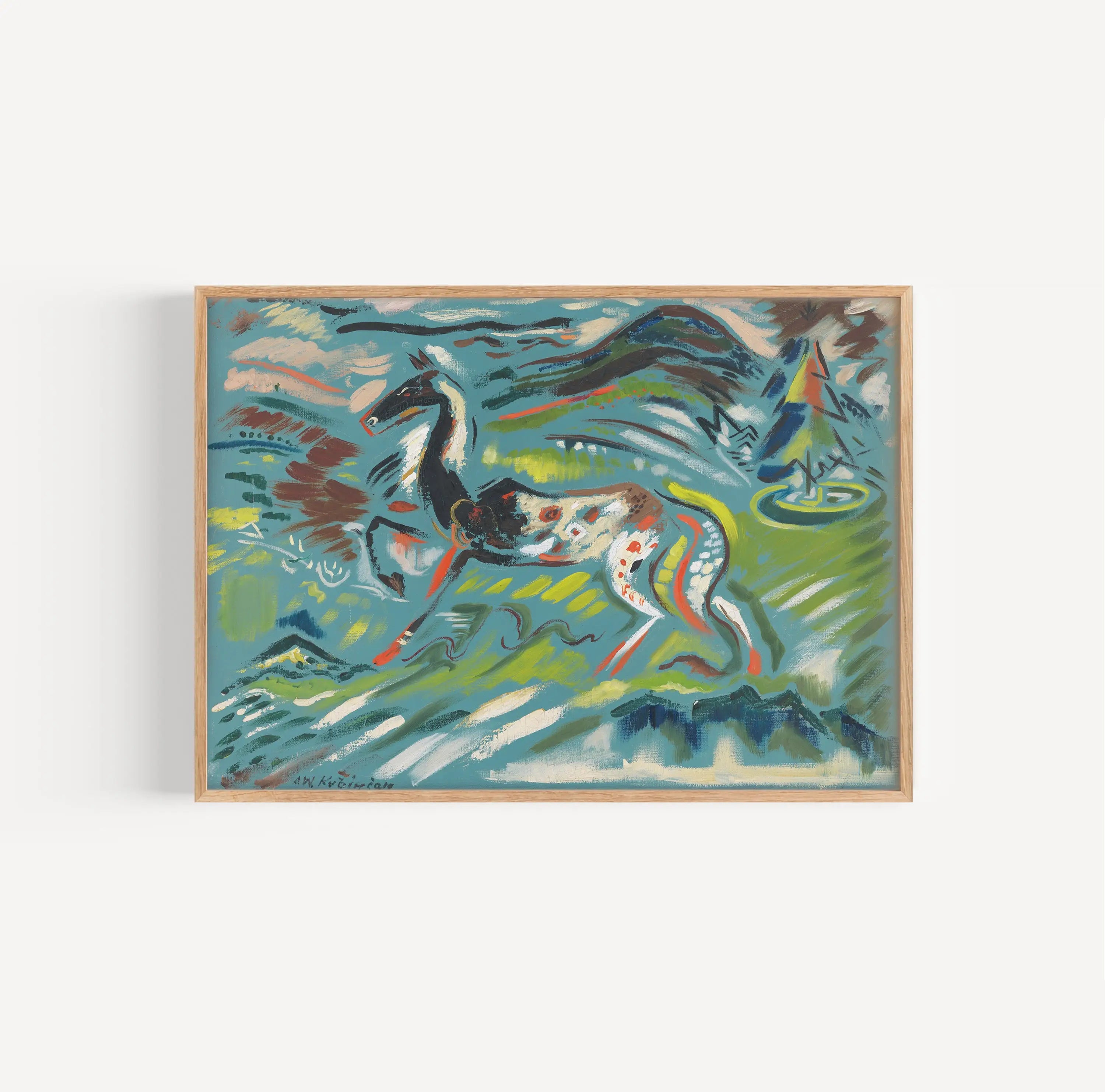 Abstract paard schilderij poster door Arnold Peter WeiszKubínčan in scherpe kleuren