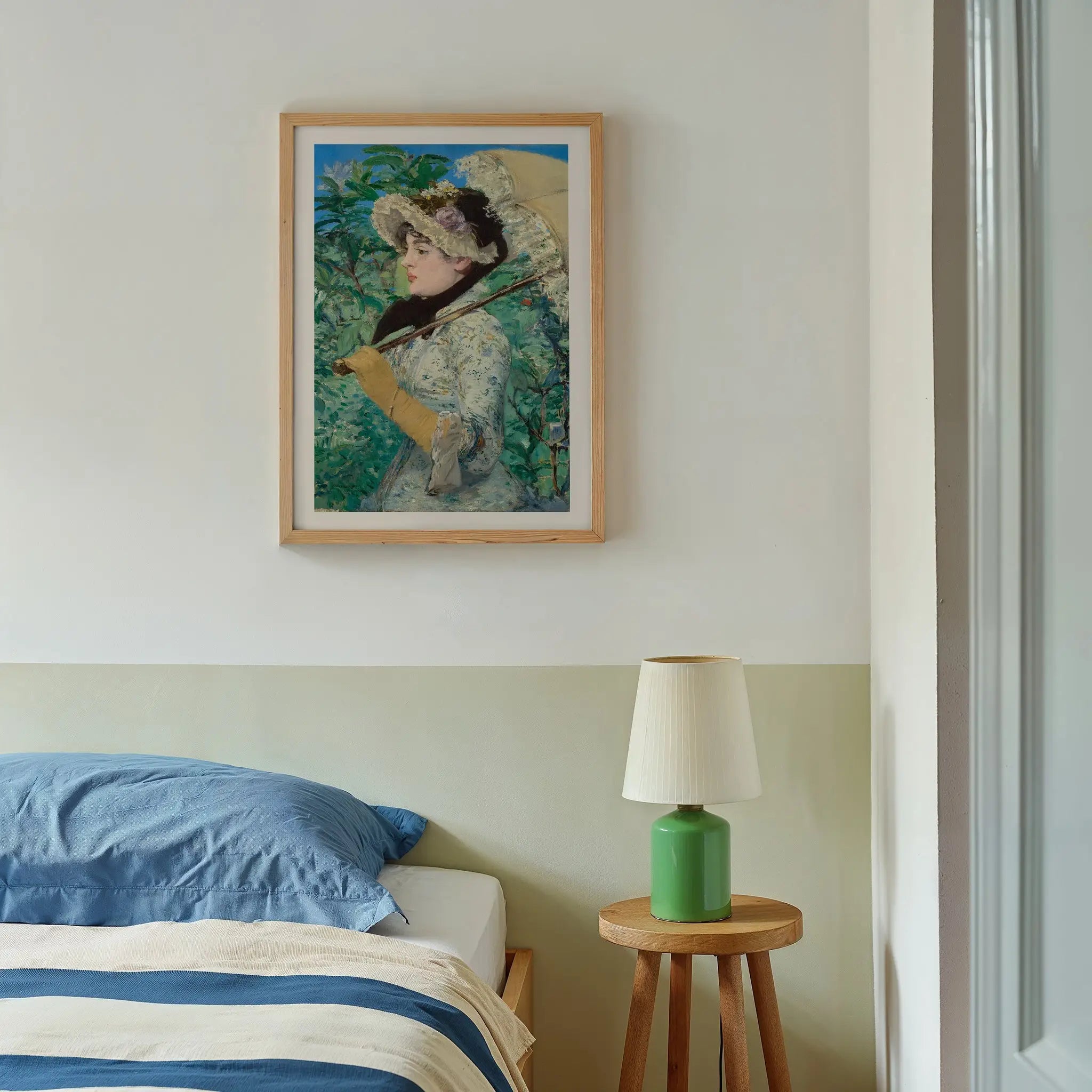 Geverfde poster van een vrouw met parasol voor Manet Jeanne Spring Poster