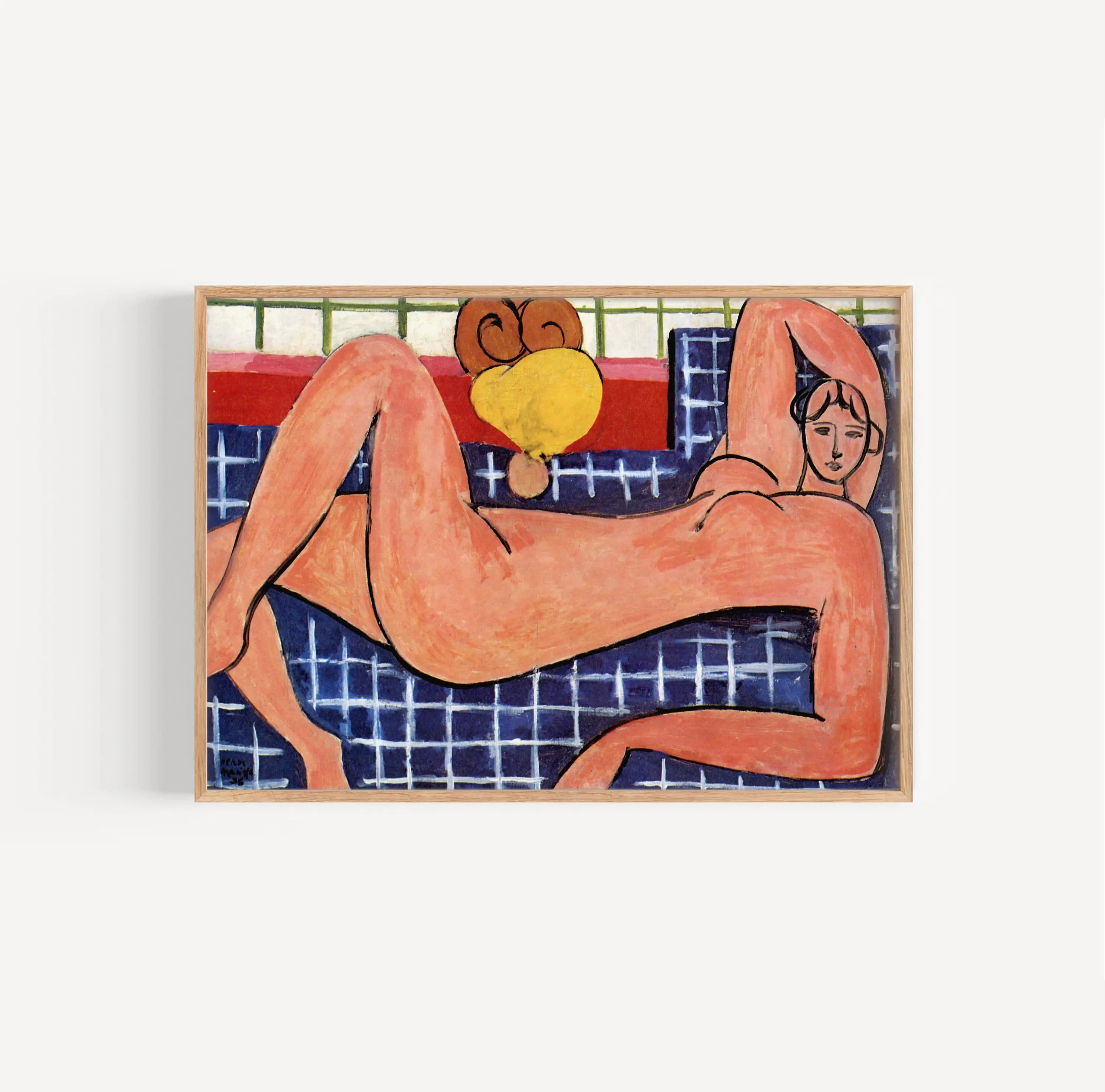 Gepoederd schilderij van een liggende naakte vrouw in een lijst voor de Matisse Pink Nude Poster