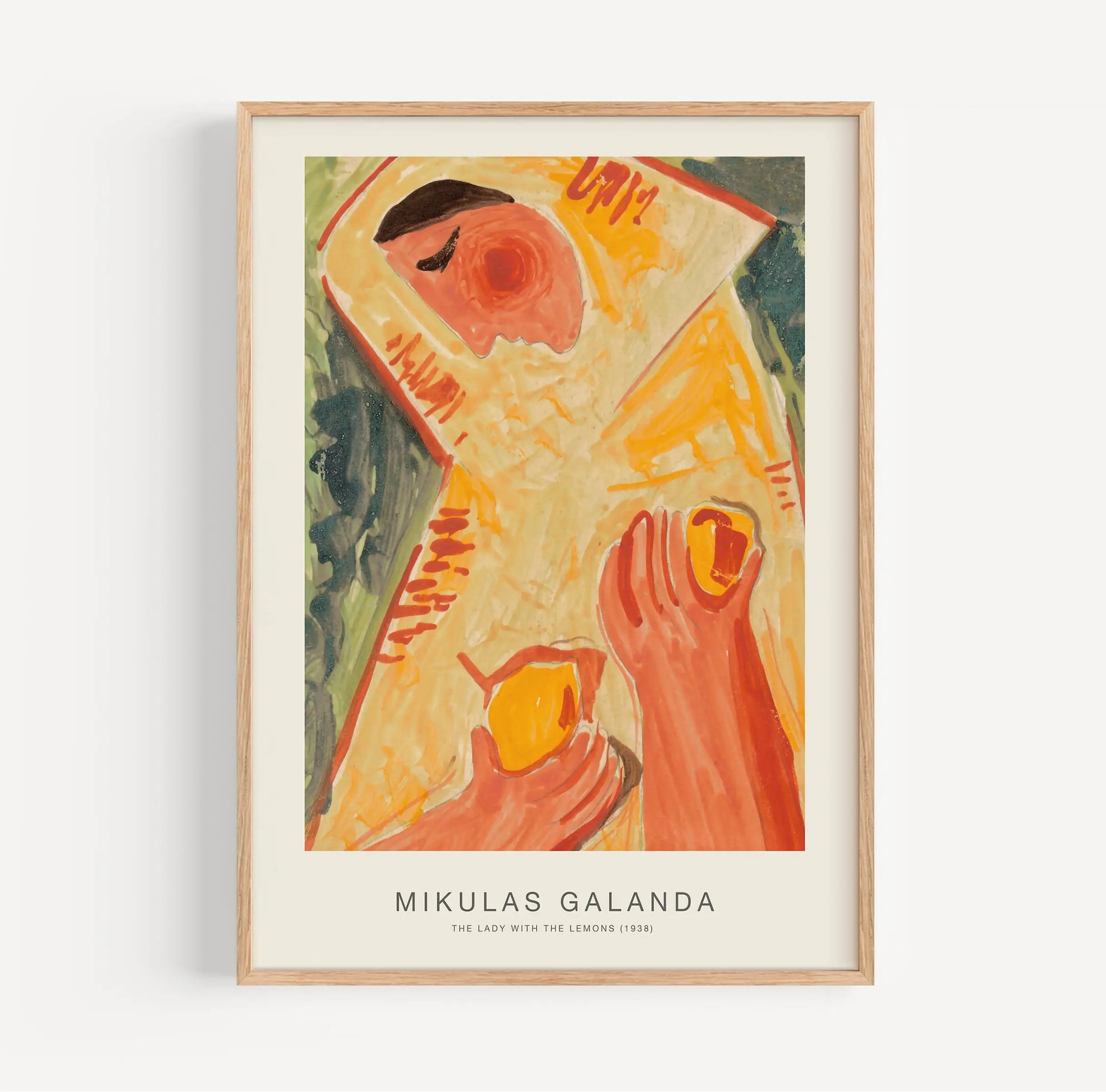 Gewelddadige abstracte kunstencanvas in lijst voor Mikulas Galanda Dame met Citroenen Poster