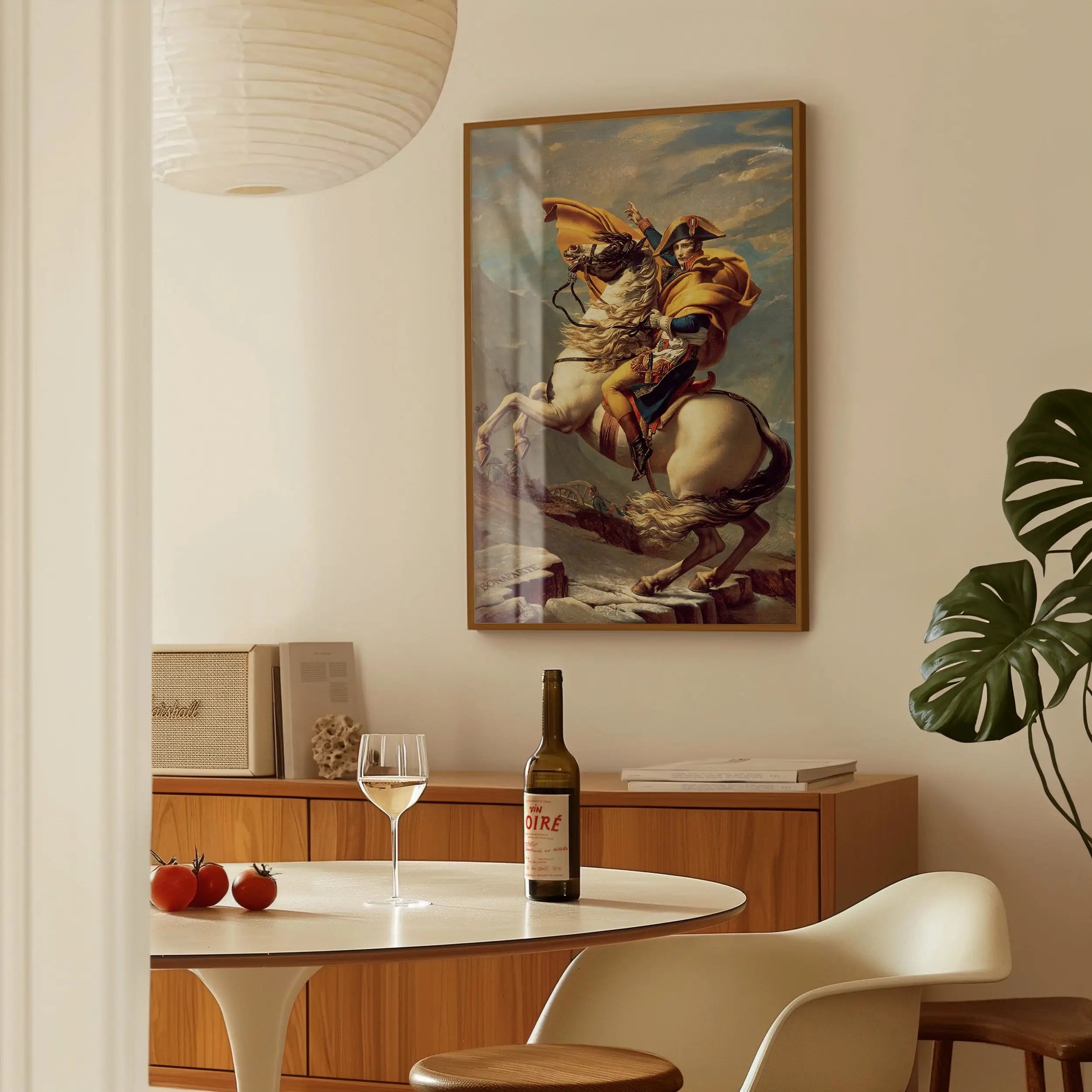 Gehangen schilderij van Napoleon op paard, onderdeel van Napoleon Over De Alpen Poster