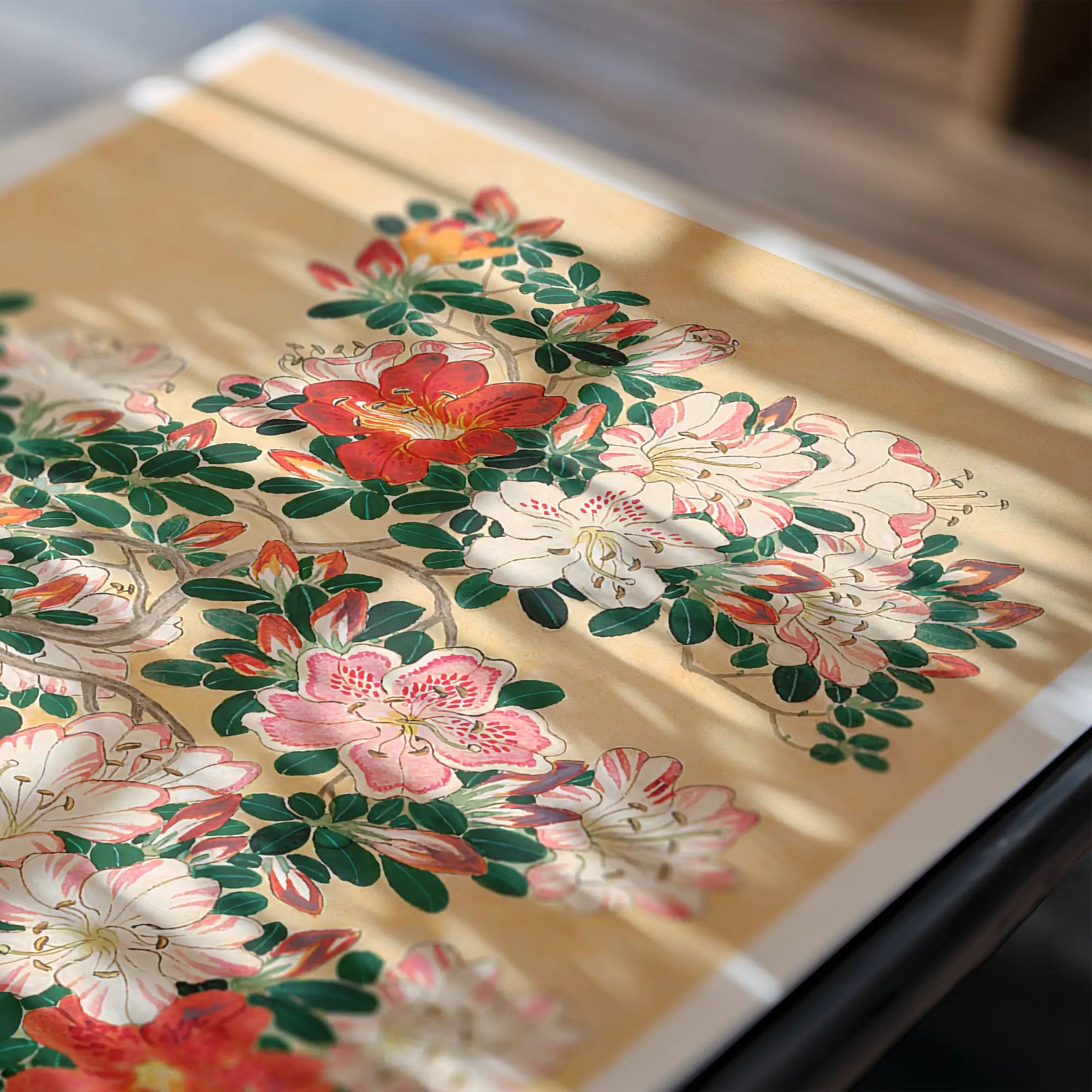 Florale schildering met rode, roze en witte bloemen voor Ohara Koson Azalea Poster