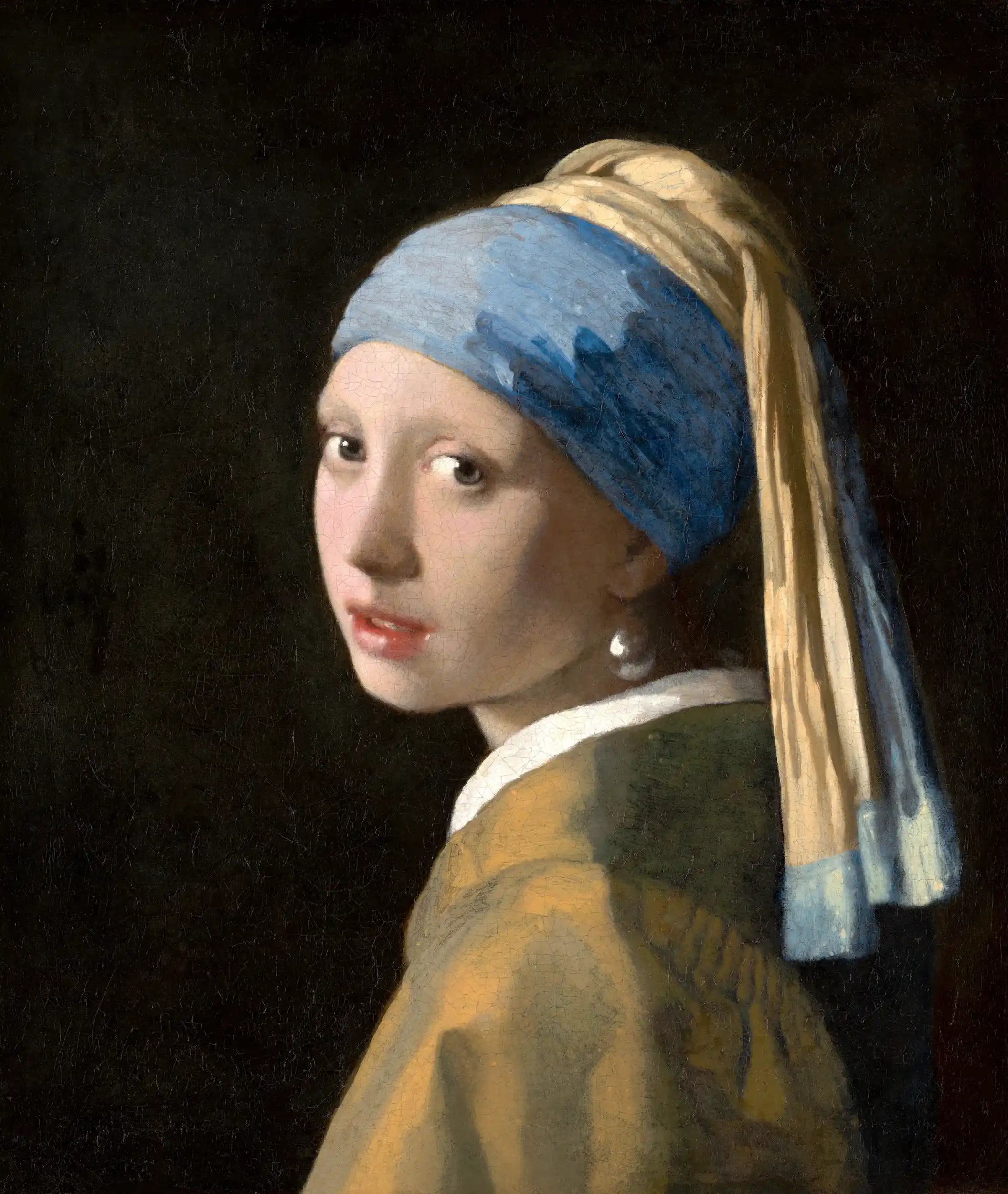 Olieverfschilderij van een meisje met een pareloorbel.