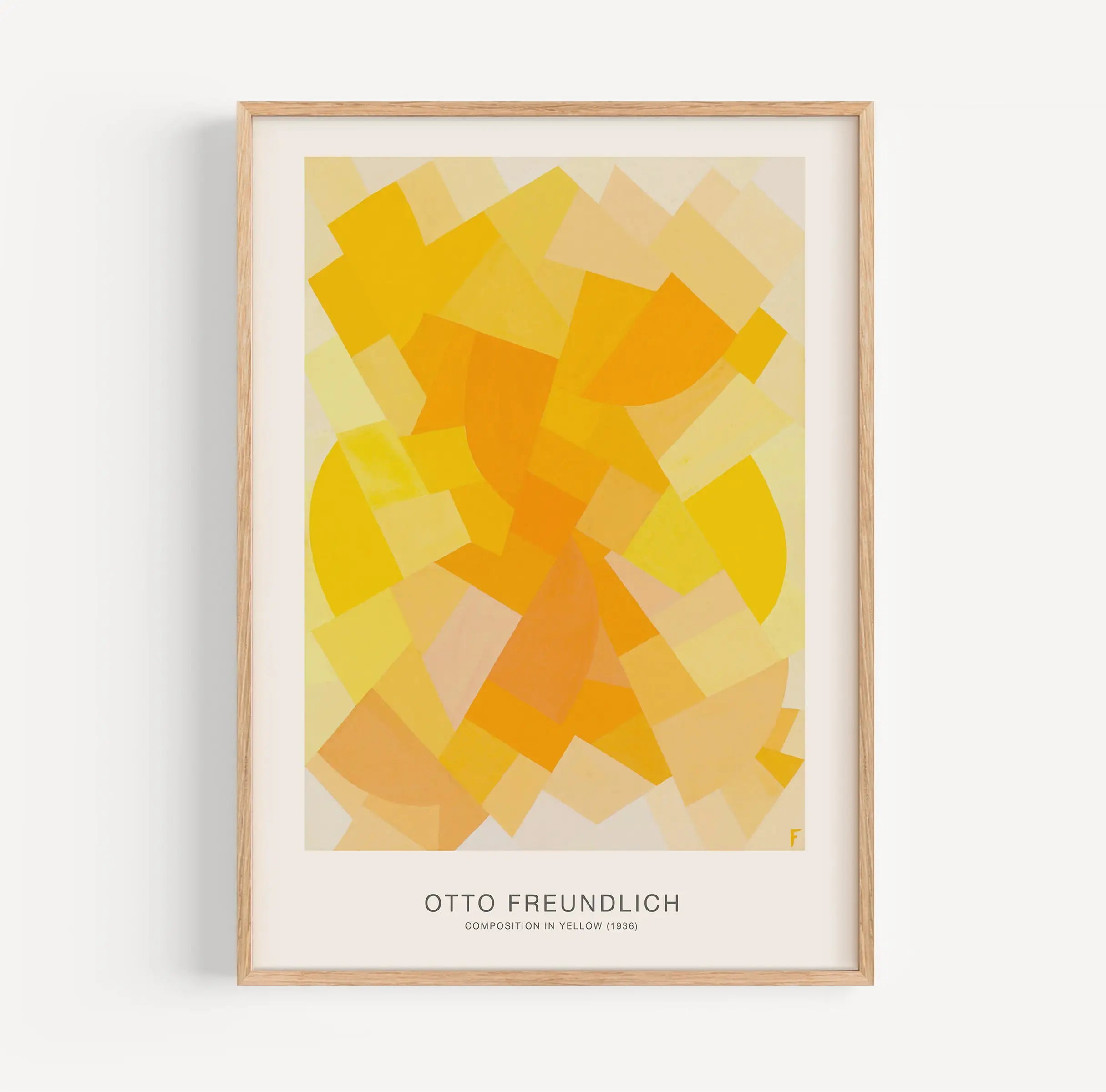 Geschoolde abstracte gele kunstwerk in lijst, Otto Freundlich Compositie in Geel Poster