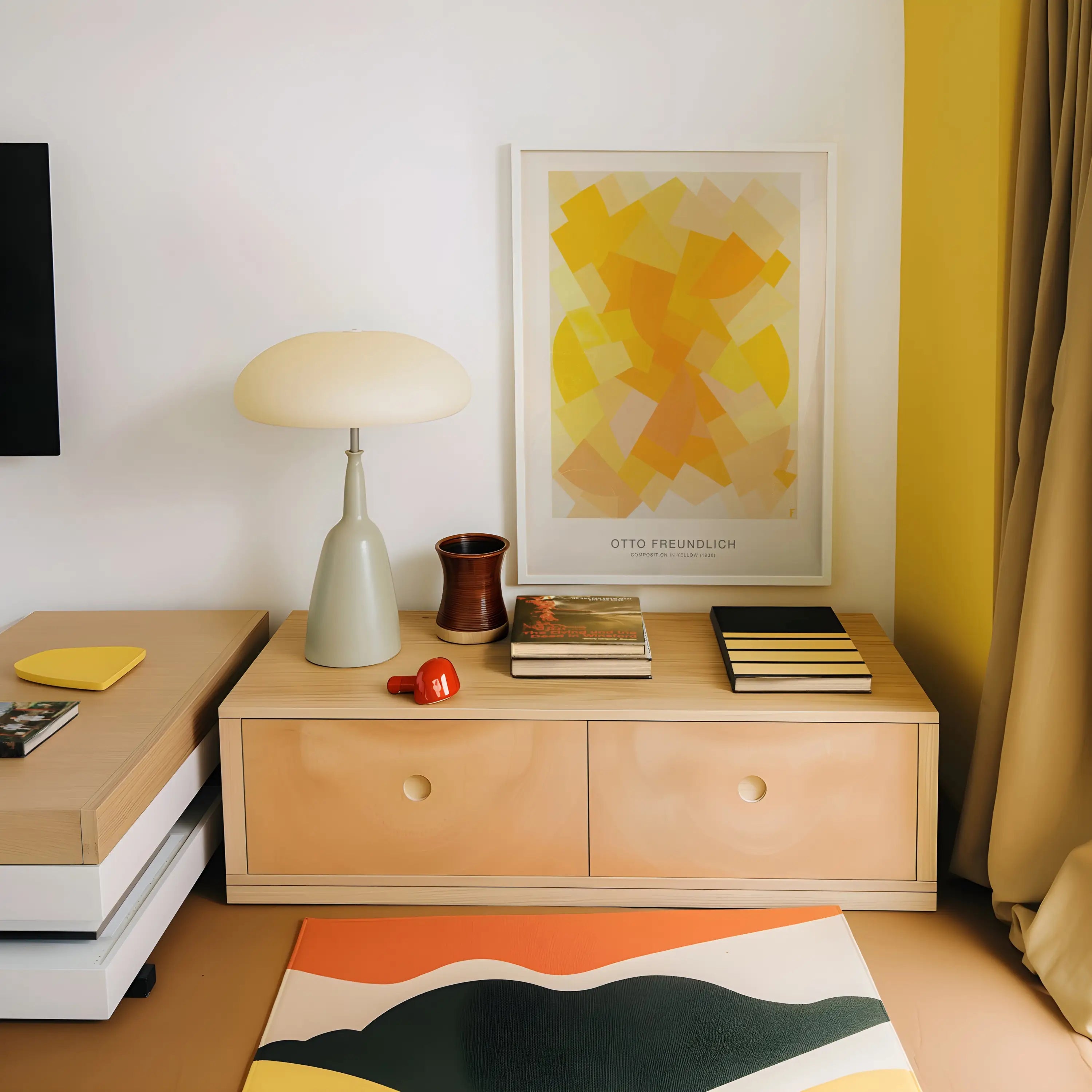 Lichte houten kast met twee lades uit Otto Freundlich Compositie in Geel Poster