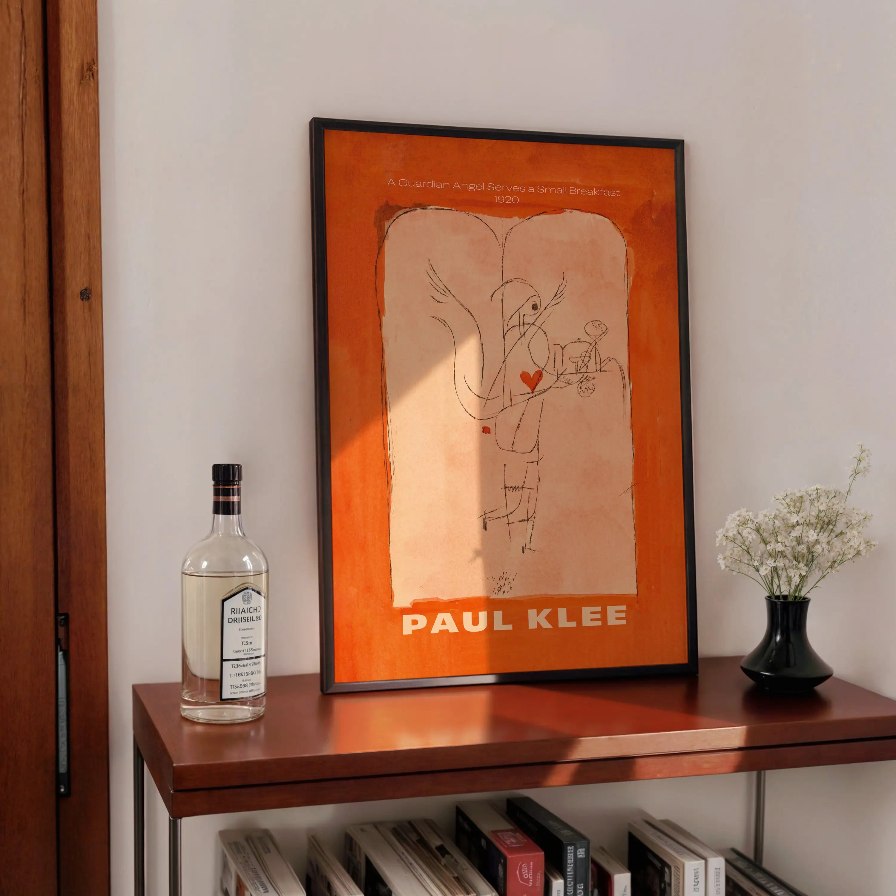 Gepresenteerde Paul Klee kunstafdruk in lijst voor Paul Klee Engel met Ontbijt poster