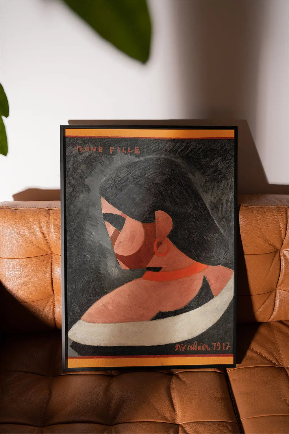 Framed kubistische portret schildering voor Picabia Jeune Fille Poster showcase
