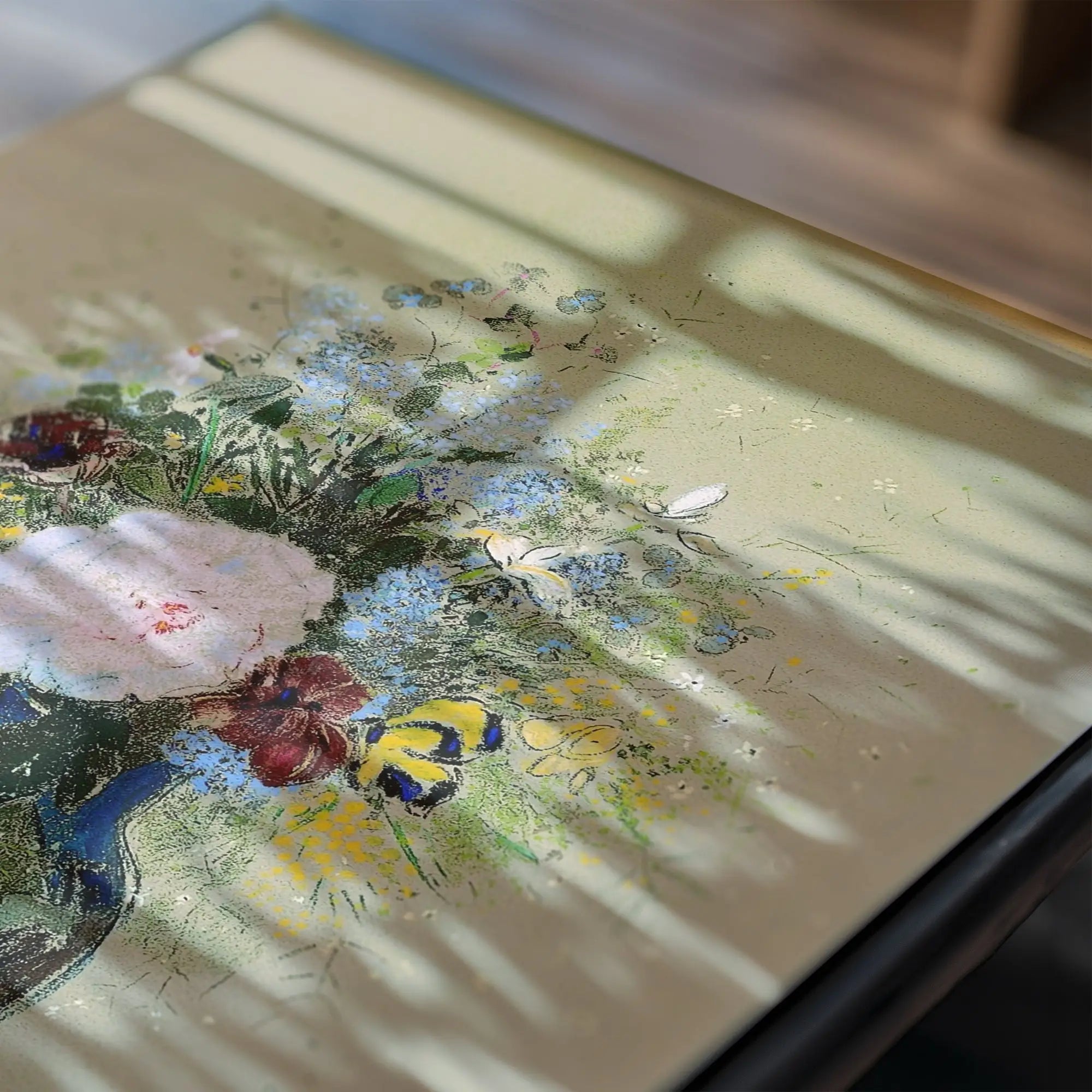 Floral schilderij op tafel voor de Redon Vaas met Bloemen Poster