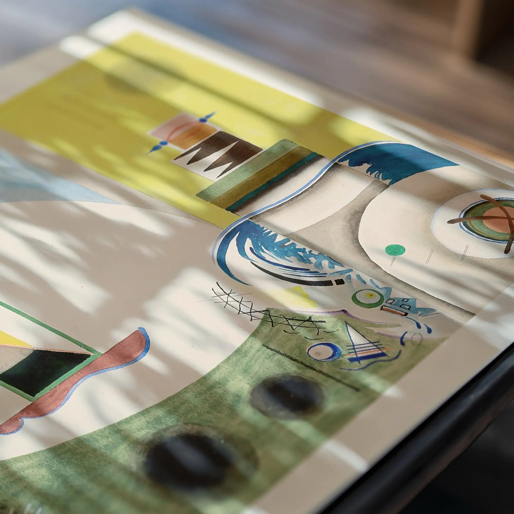 Abstract kunstprint Rudolf Bauer RB0551 Serioso Poster in moderne woonkamer