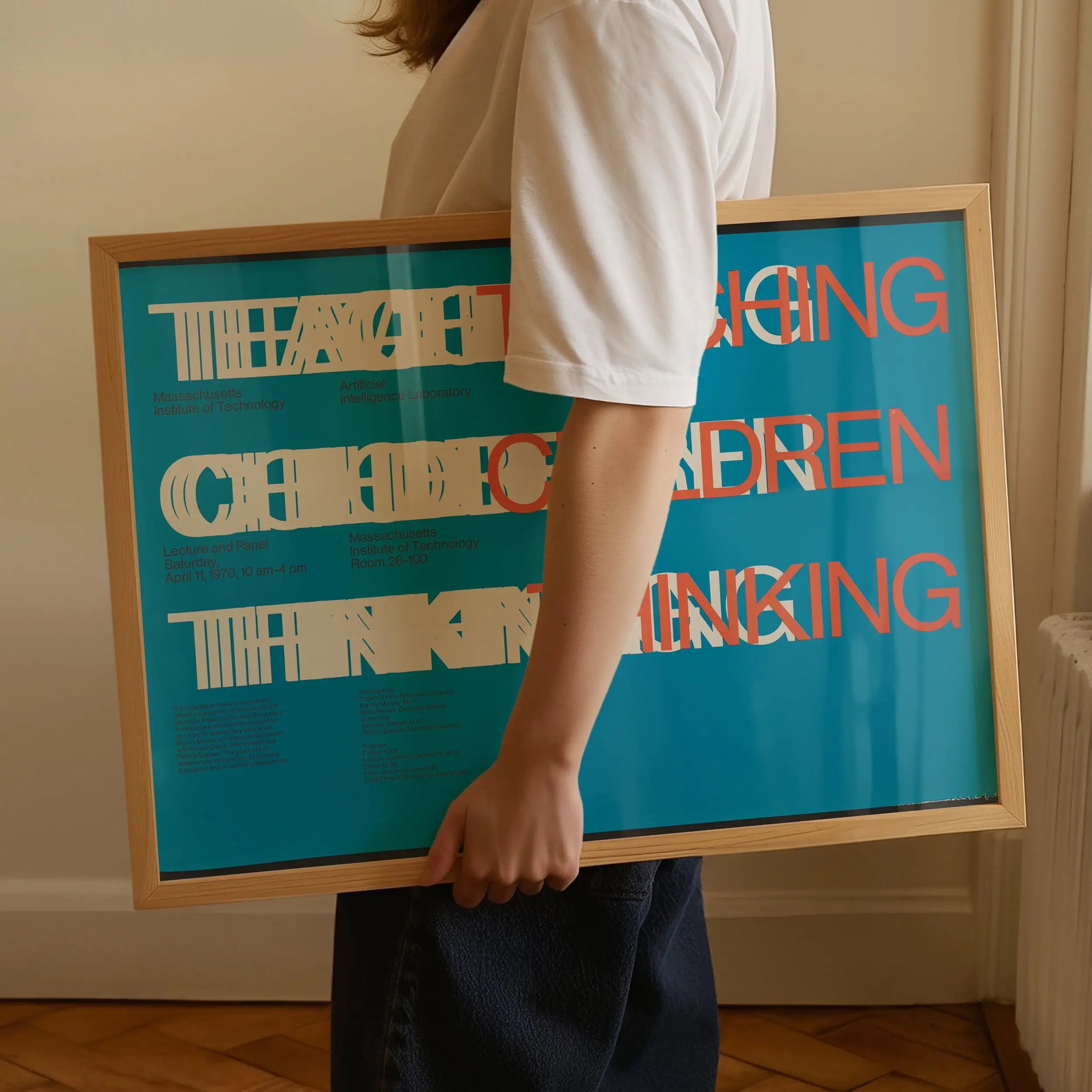 Gerapporteerde poster met grafische tekst voor lesgeven aan kinderen denken