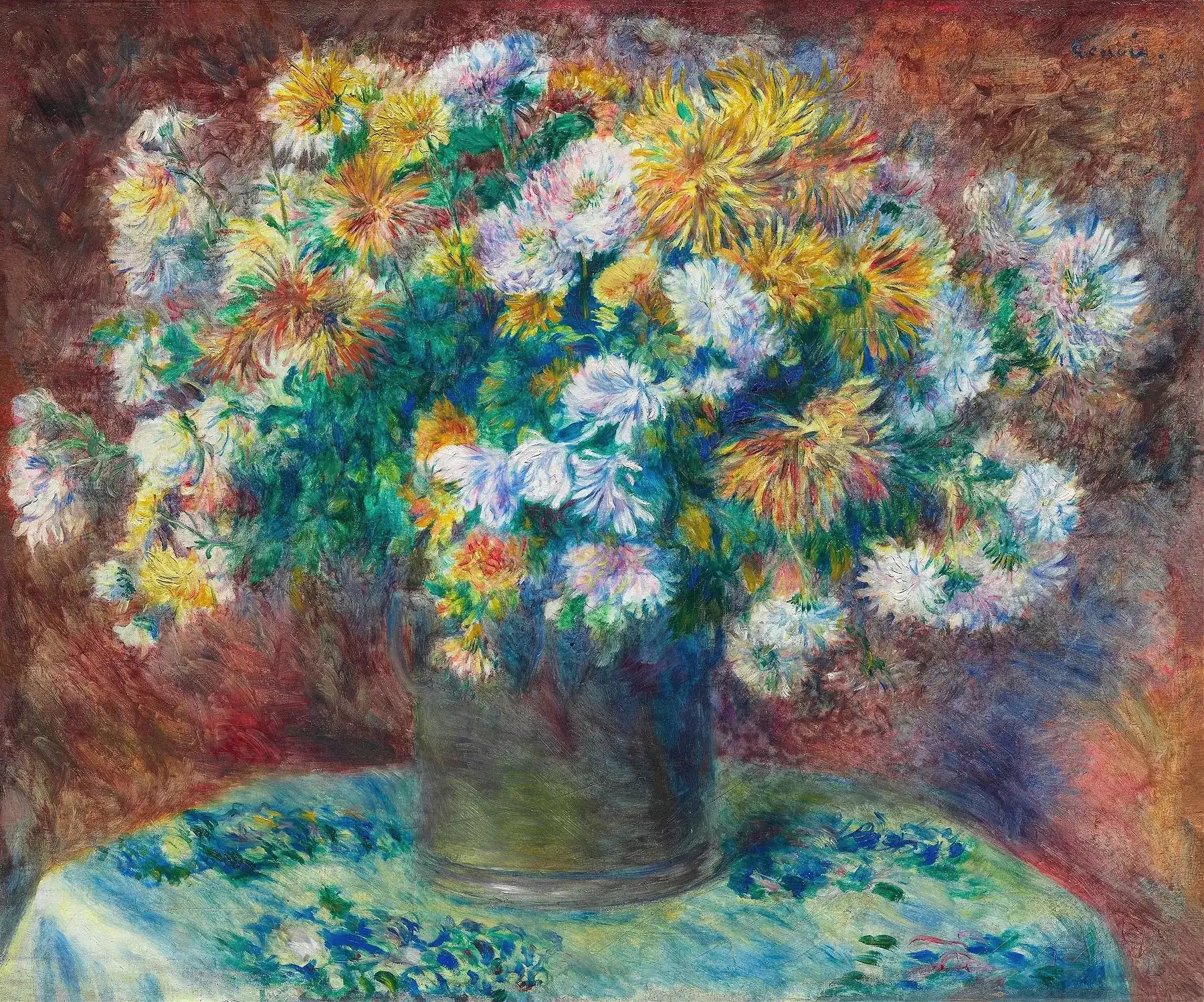 Vaasje met kleurrijke chrysanten.