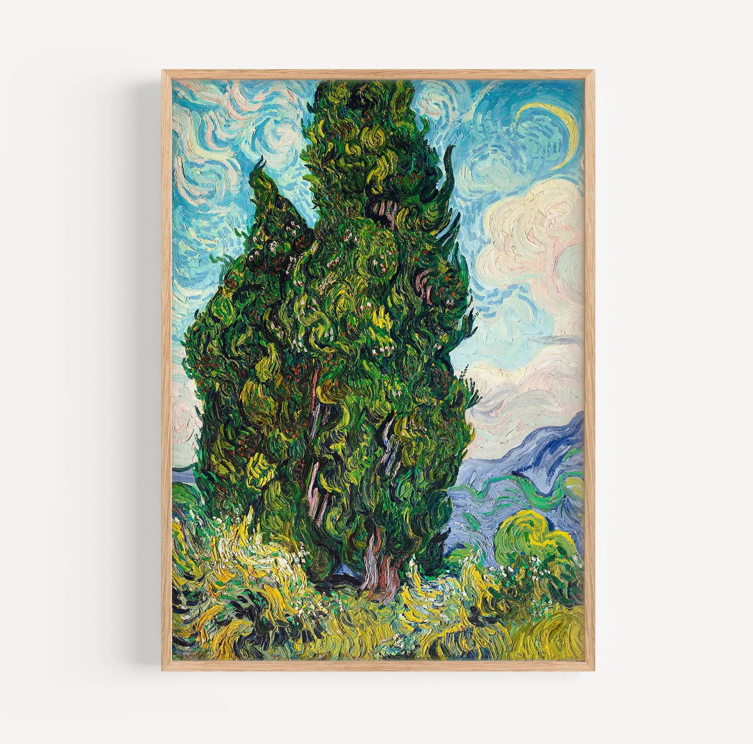 Gekadereerd Van Gogh Cypres bomen schilderij poster op zwart frame