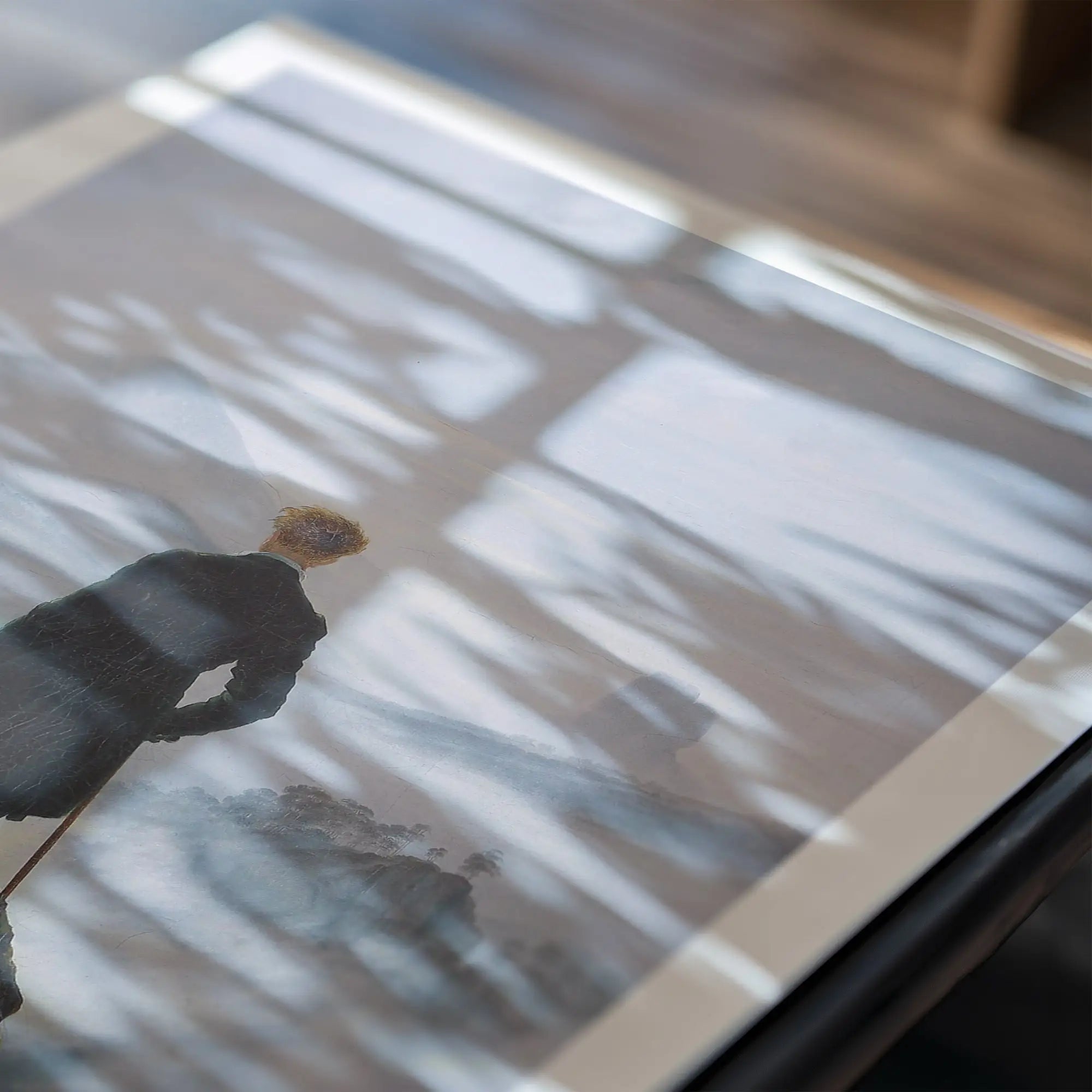 Figurine van een man met een stok op de Wanderer above the Sea of Fog poster
