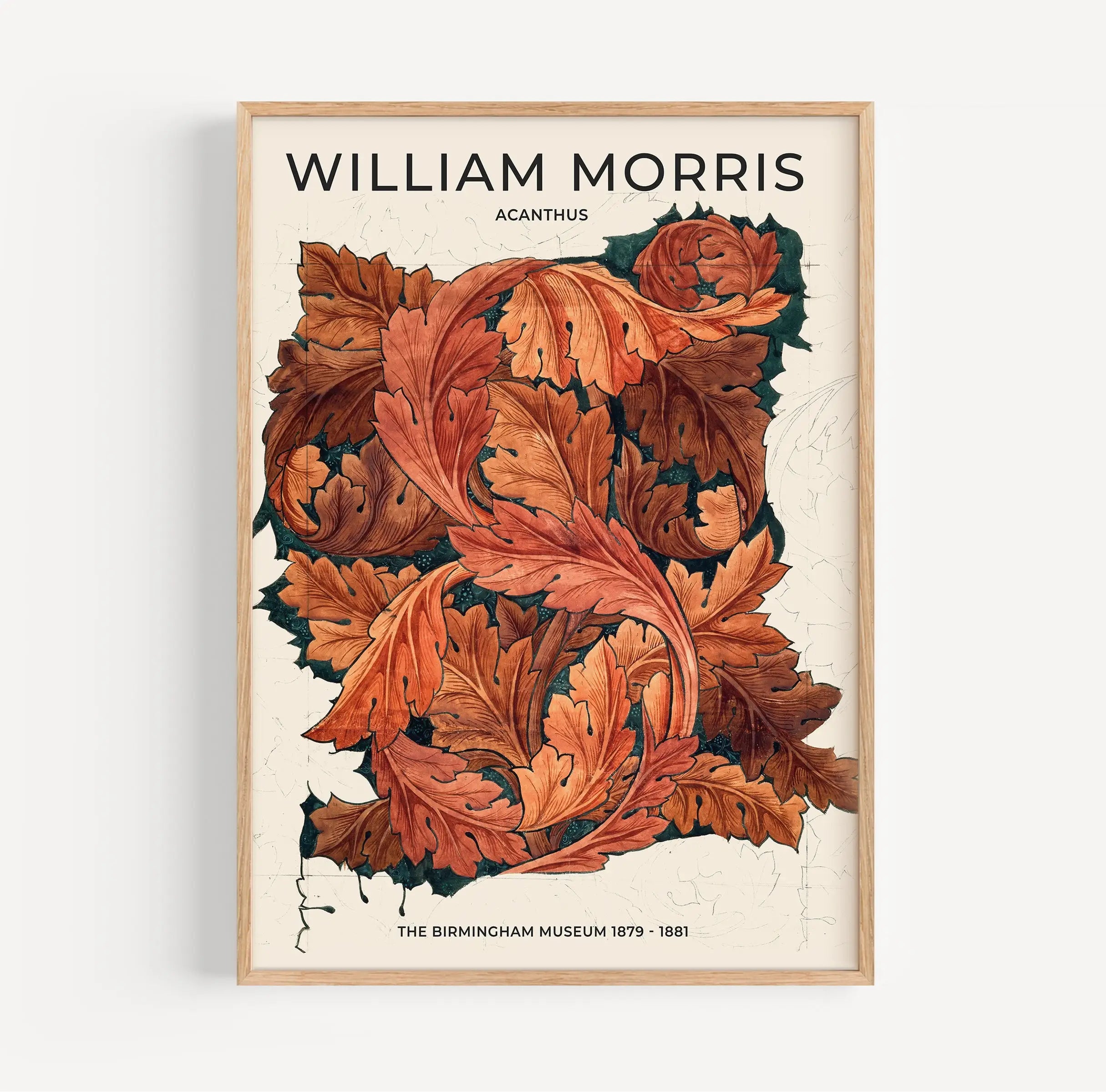 Gehangen William Morris Acanthus Poster met acanthusbladendessin in lijst