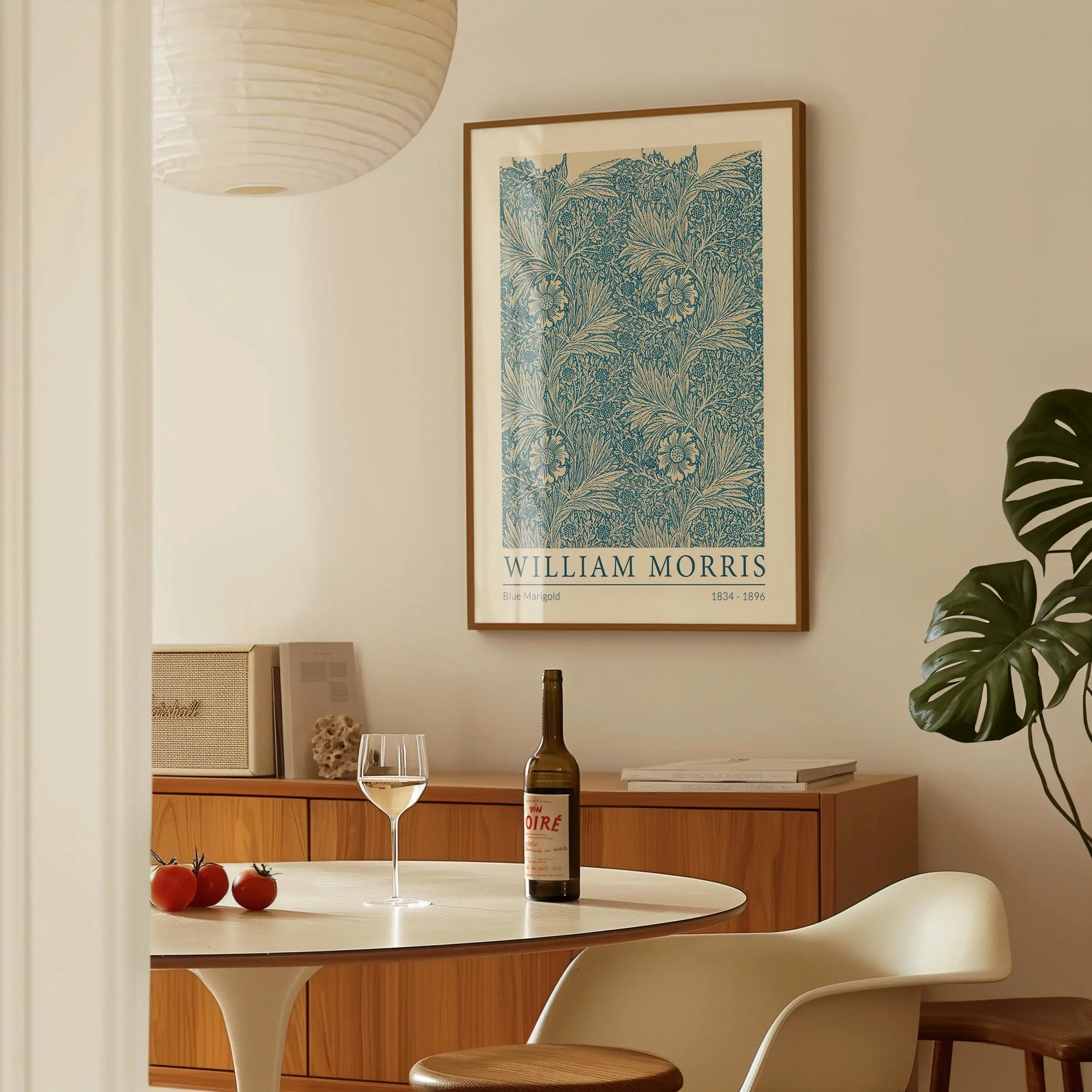 Geadrechtekte William Morris Blauwe Goudsbloem poster met bloemenprint