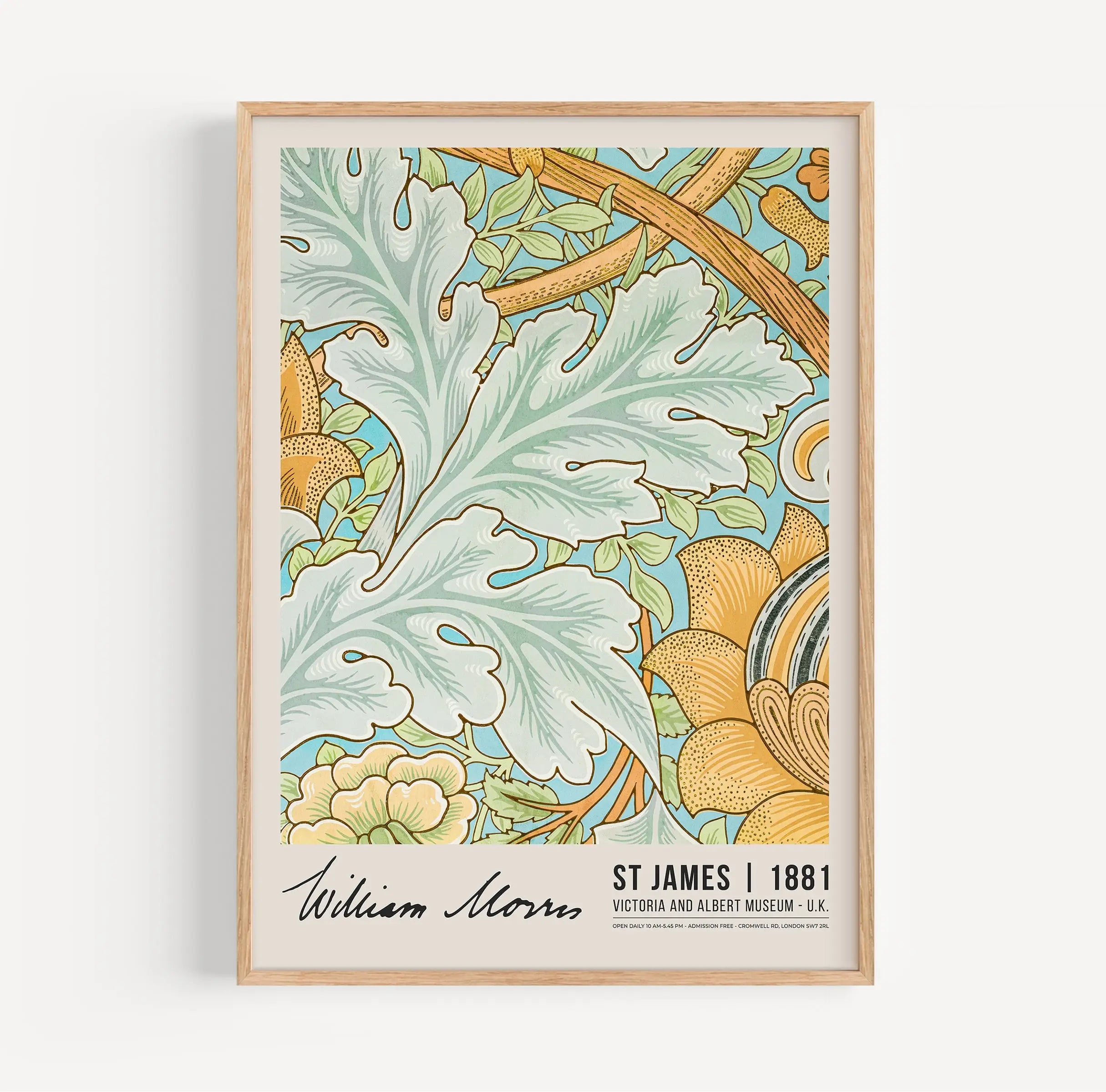 Gehangen bloemkunstprint in lijst uit William Morris St James 1881 Poster